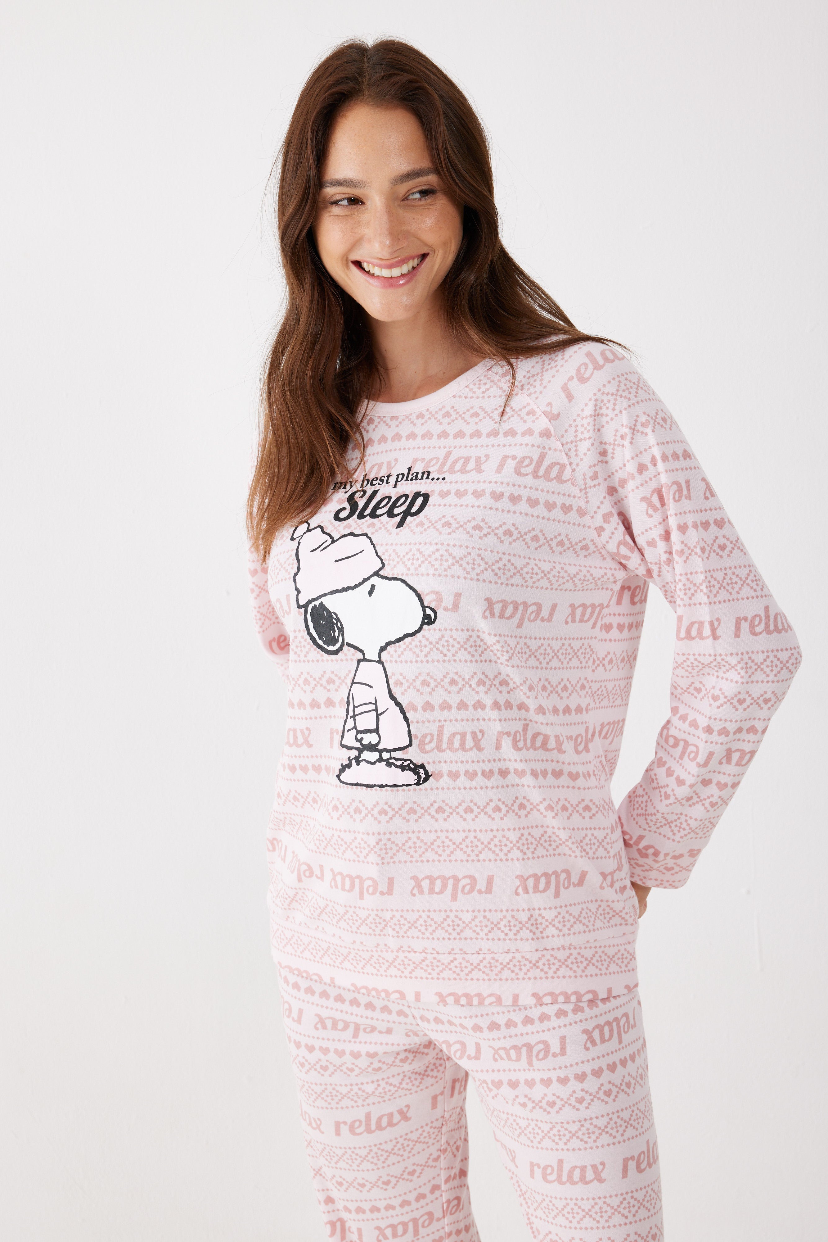 פיג'מה סנופי אינטרלוק - ורוד**