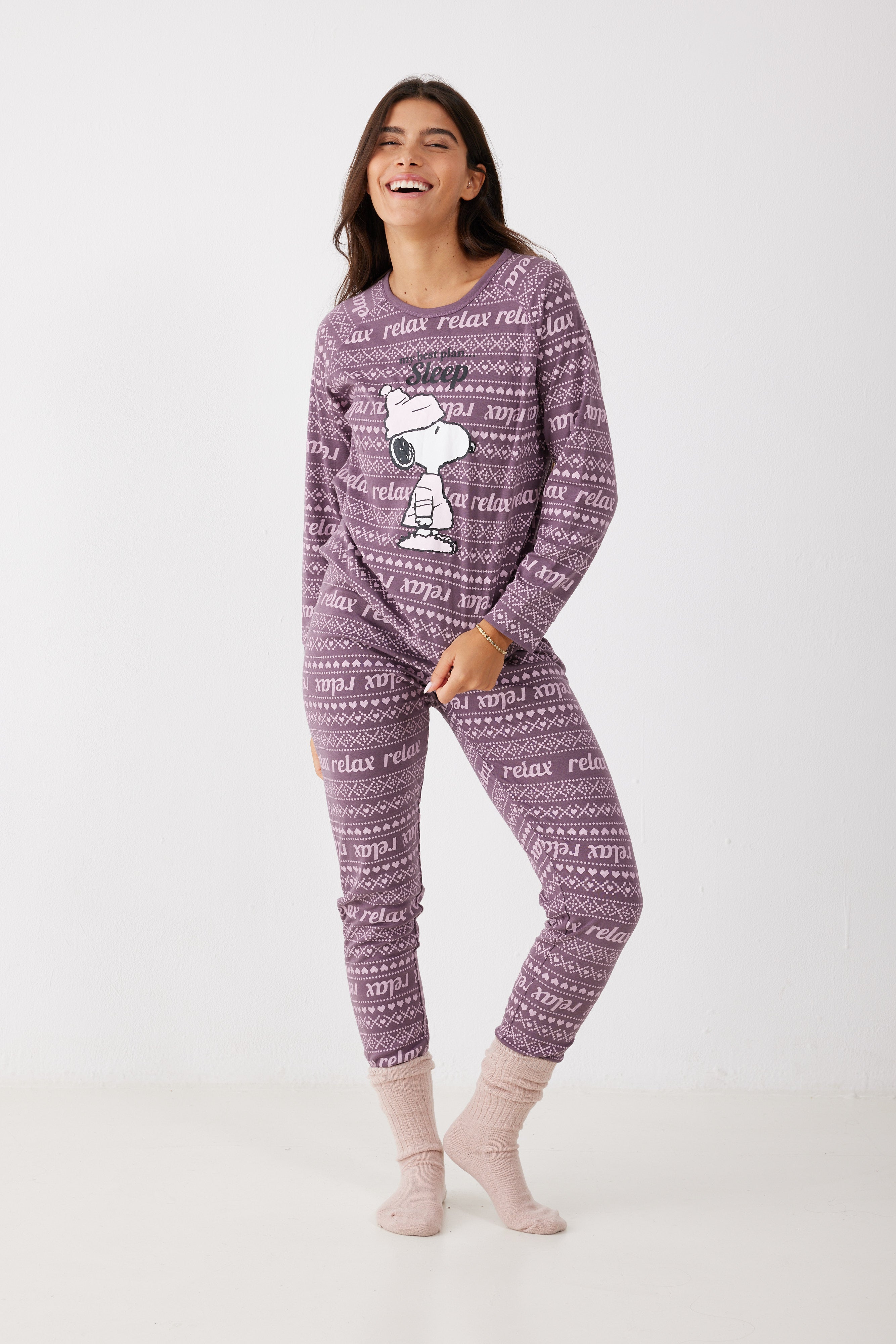 פיג'מה סנופי אינטרלוק - סגול**