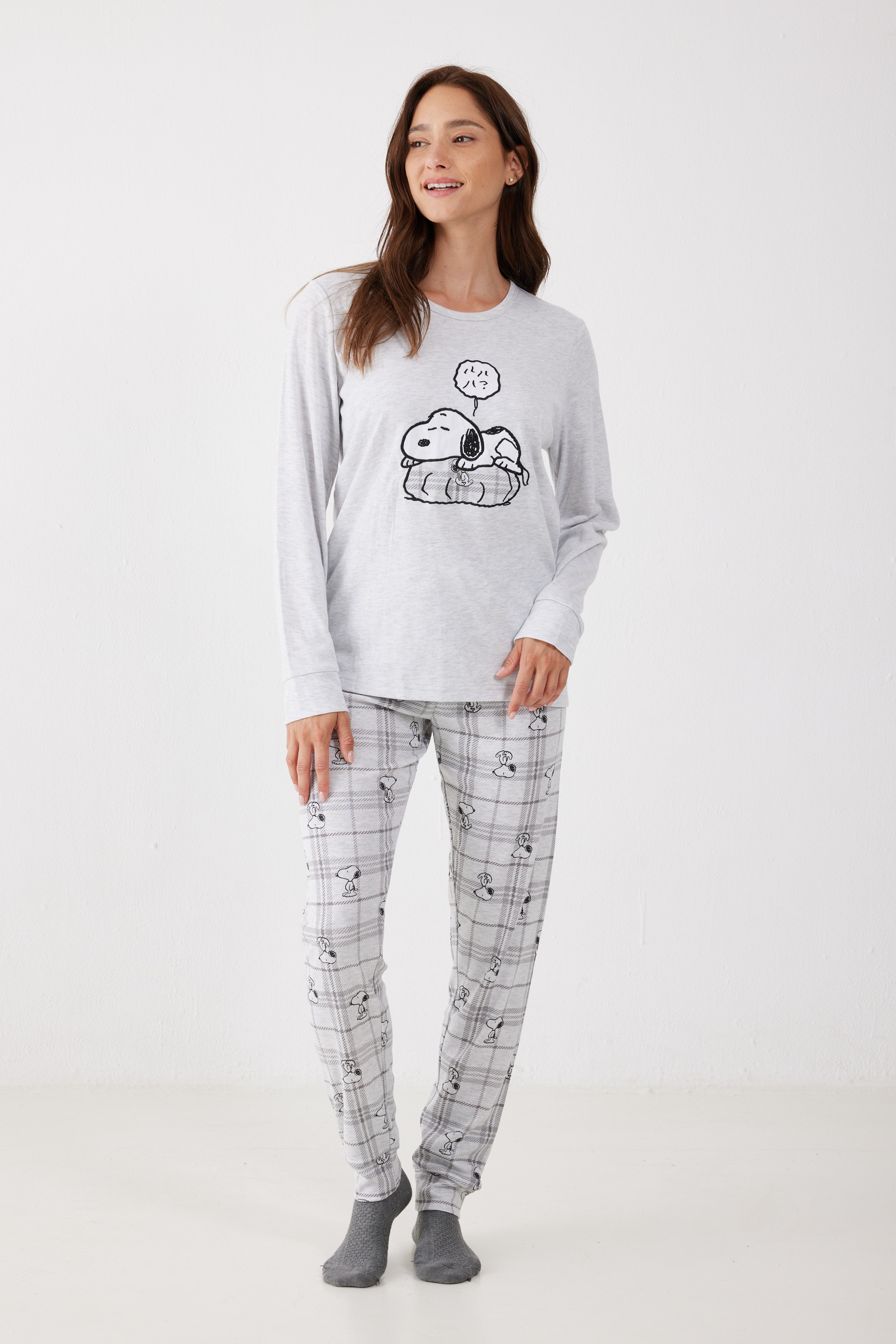 פיג'מה סנופי אינטרלוק - אפור מלאנז