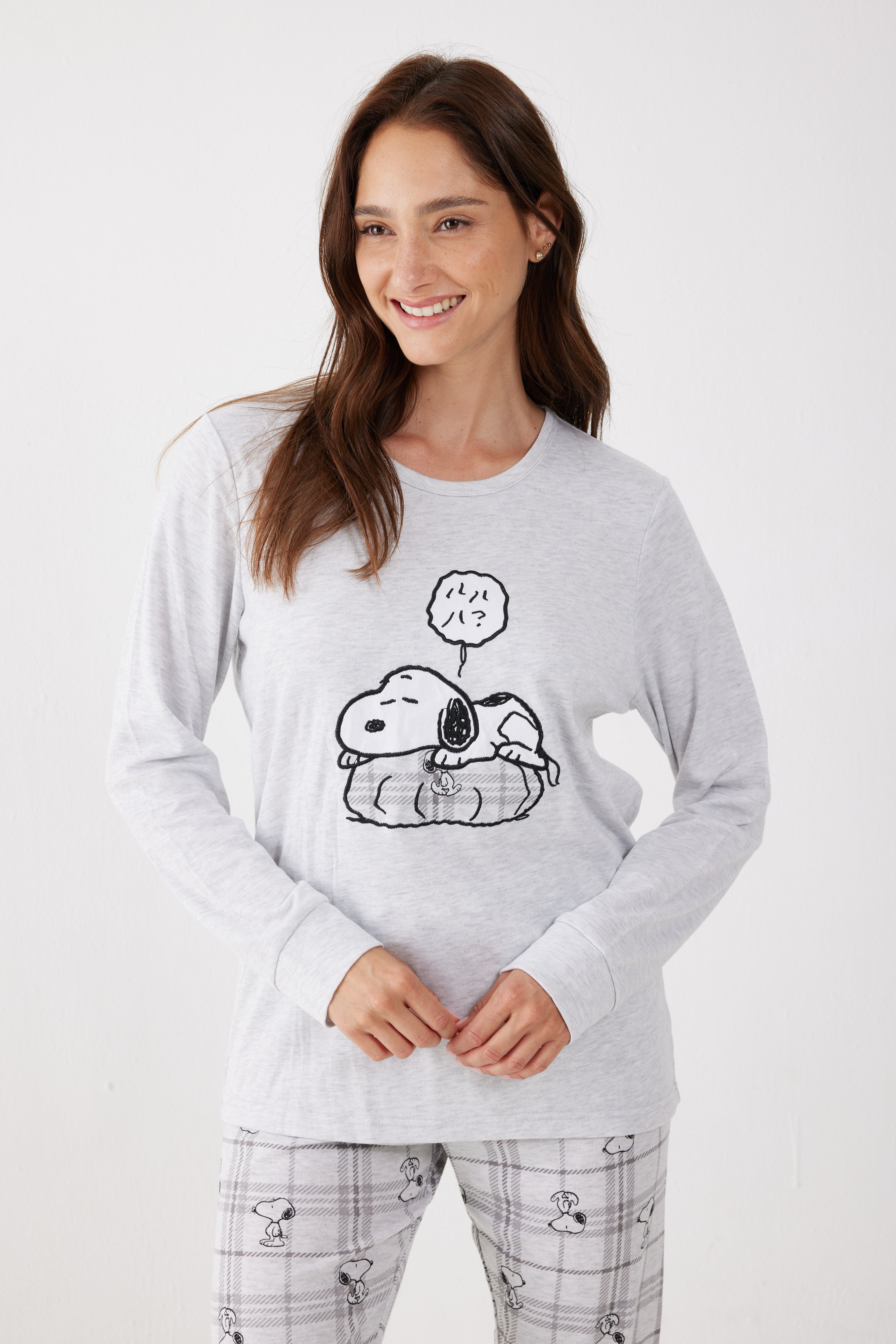 פיג'מה סנופי אינטרלוק - אפור מלאנז