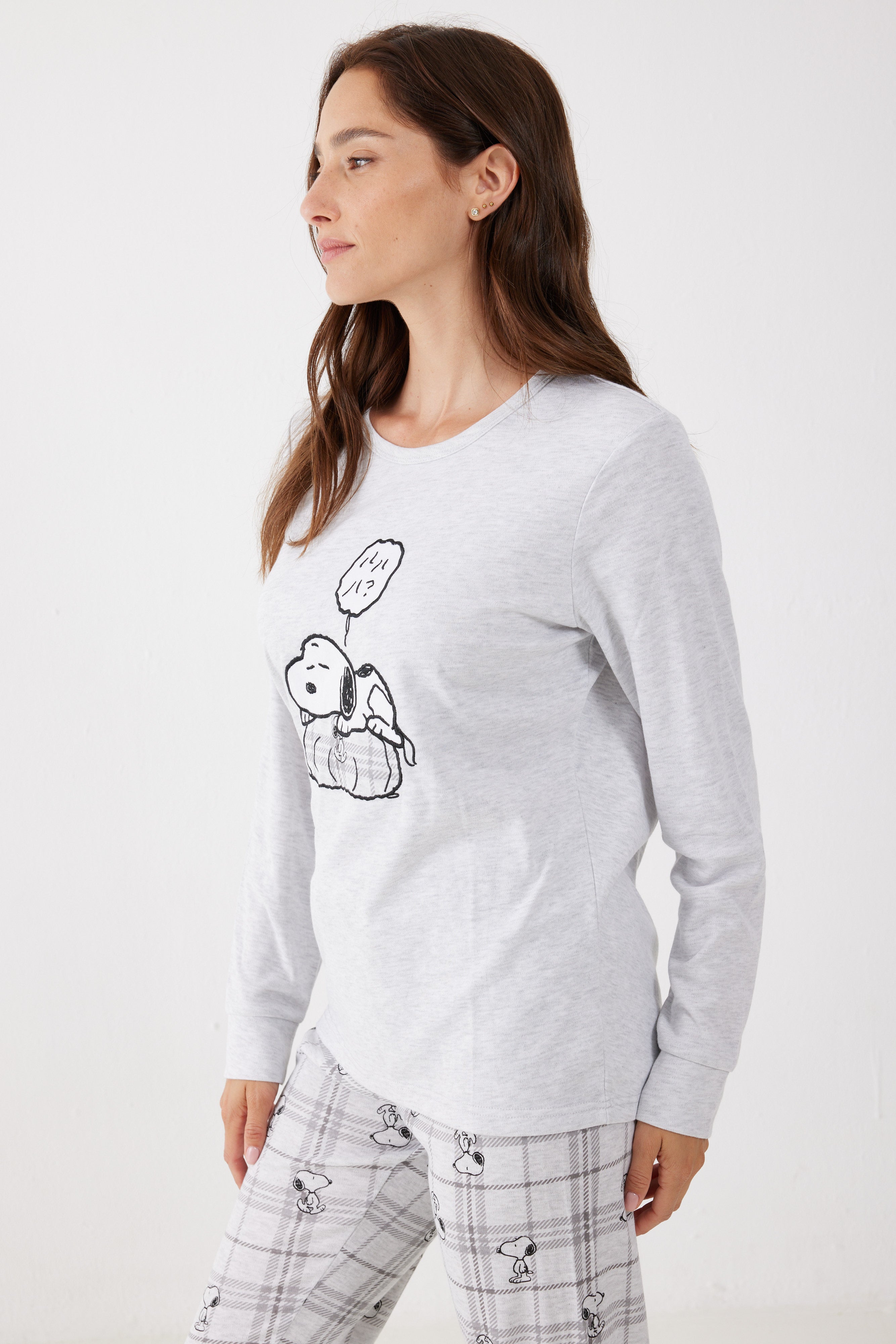 פיג'מה סנופי אינטרלוק - אפור מלאנז