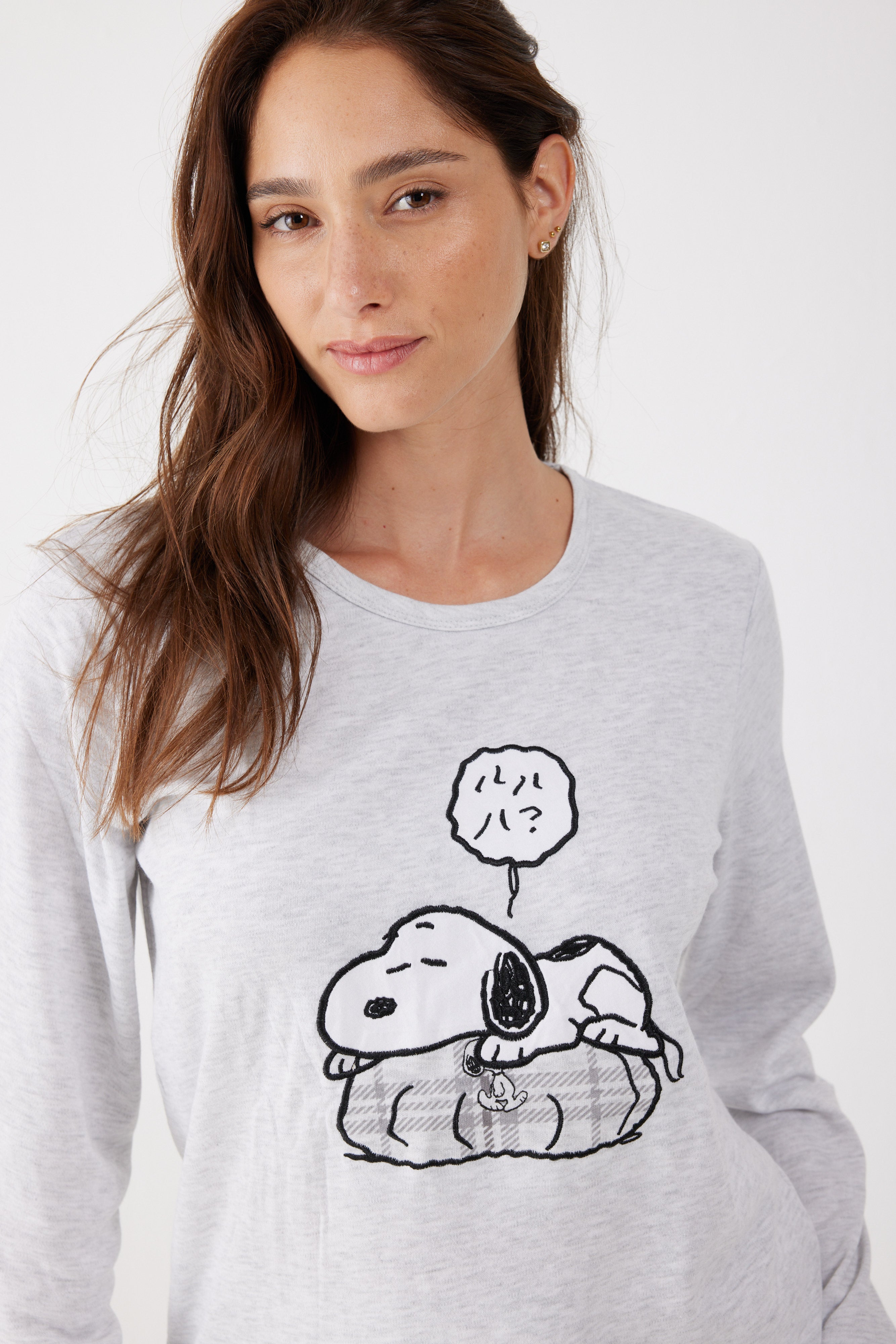 פיג'מה סנופי אינטרלוק - אפור מלאנז