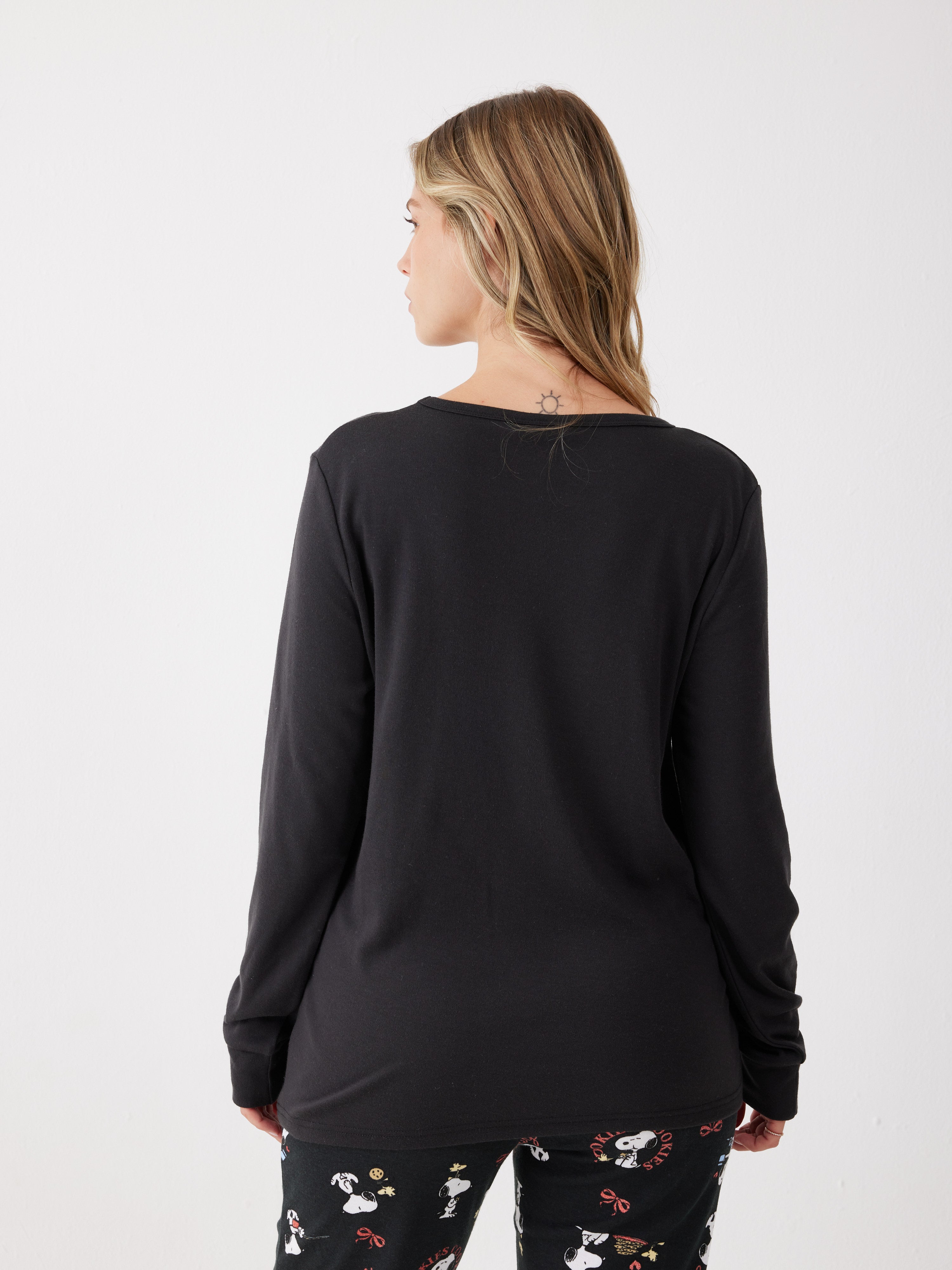 פיג'מת סנופי אינטרלוק - שחור