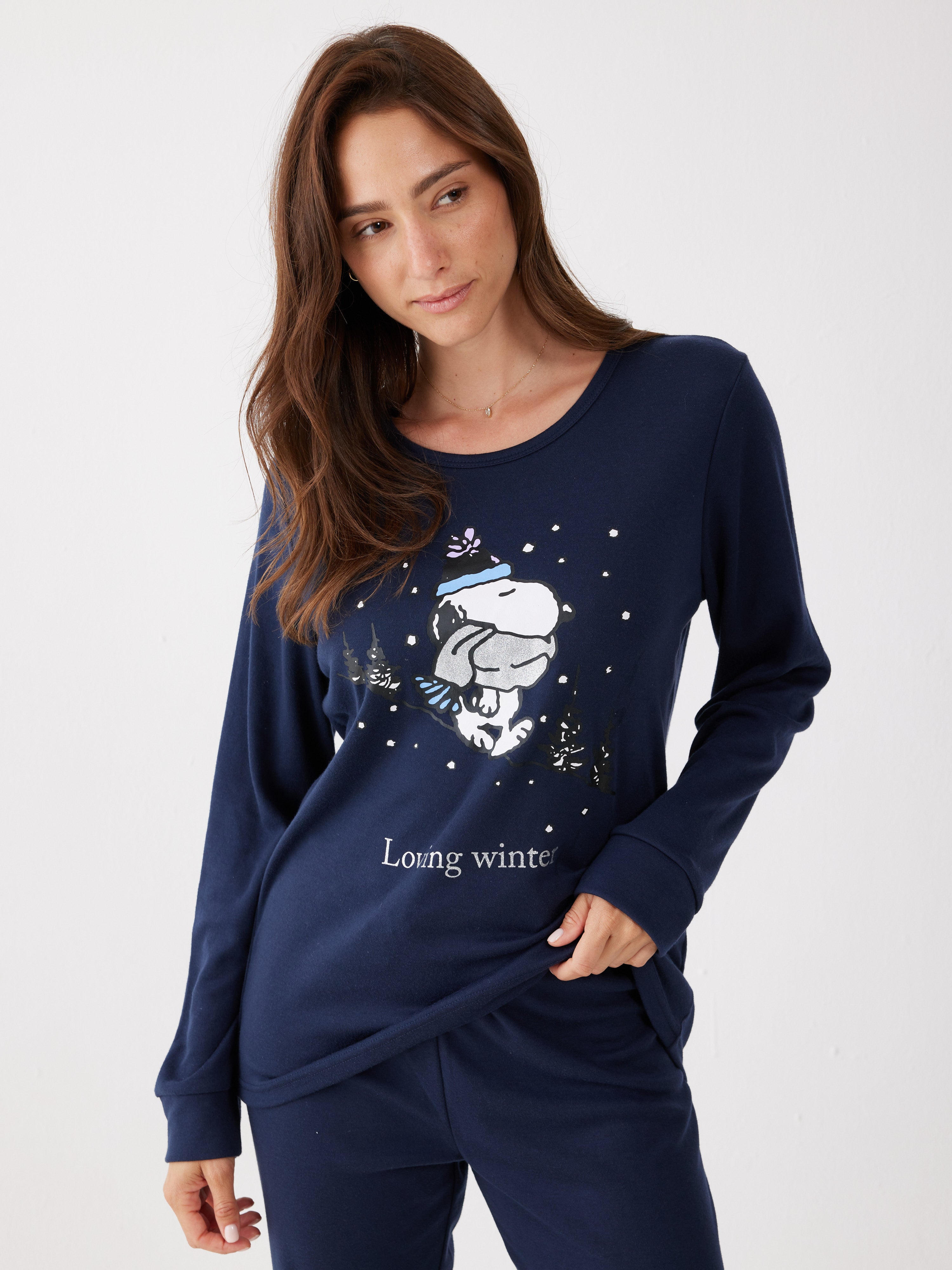 פיג'מת סנופי loving winter - כחול נייבי