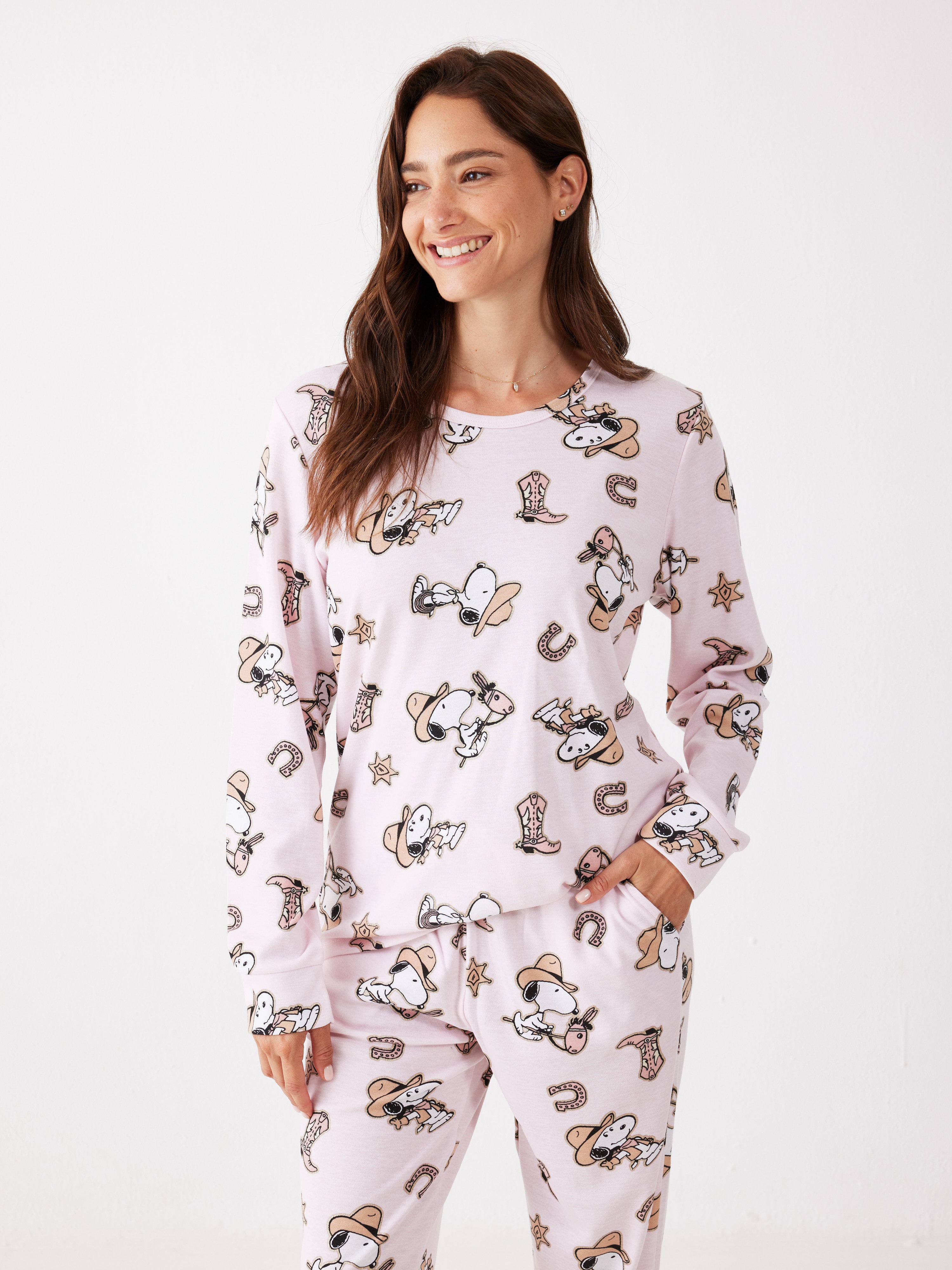 פיג'מת סנופי קאבוי - ורוד