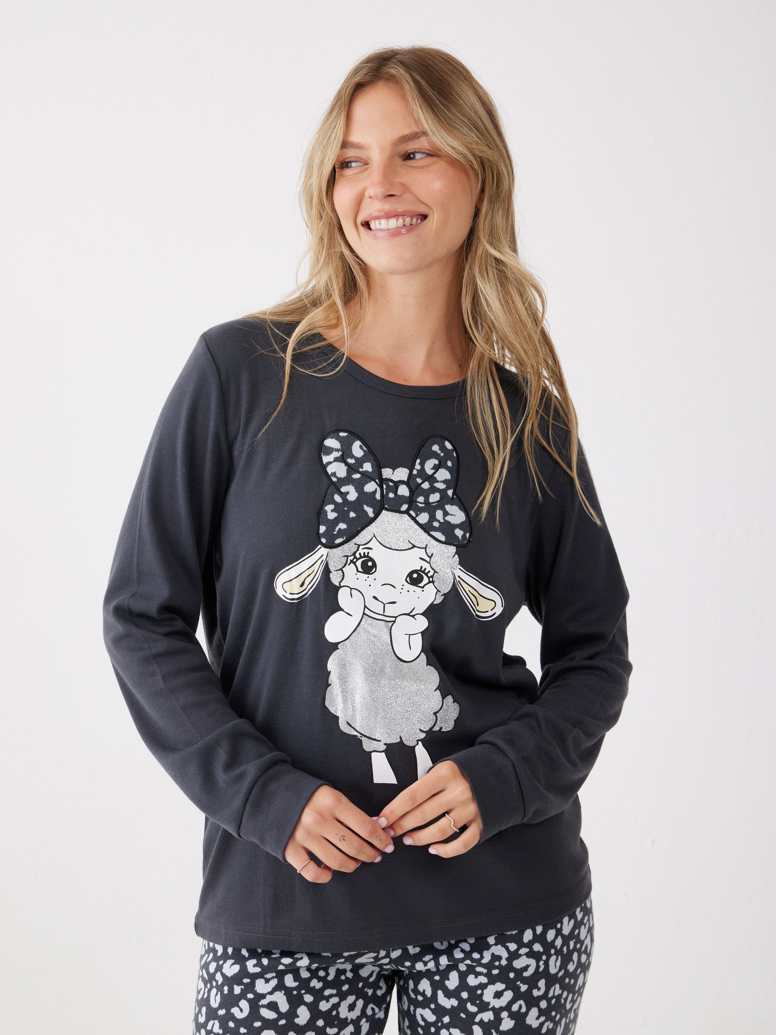 פיג'מת פיפה אינטרלוק - אפור כהה