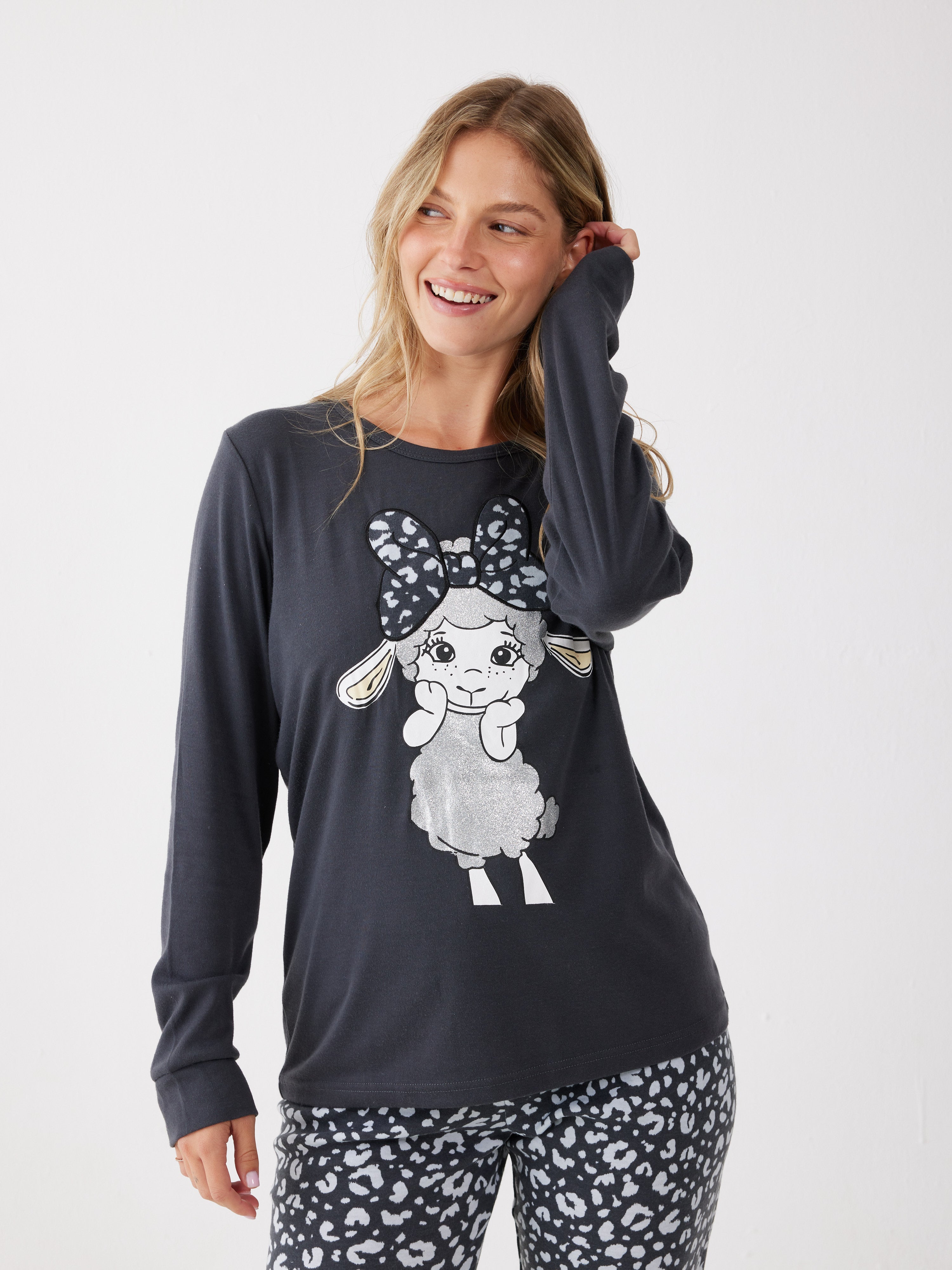 פיג'מת פיפה אינטרלוק - אפור כהה