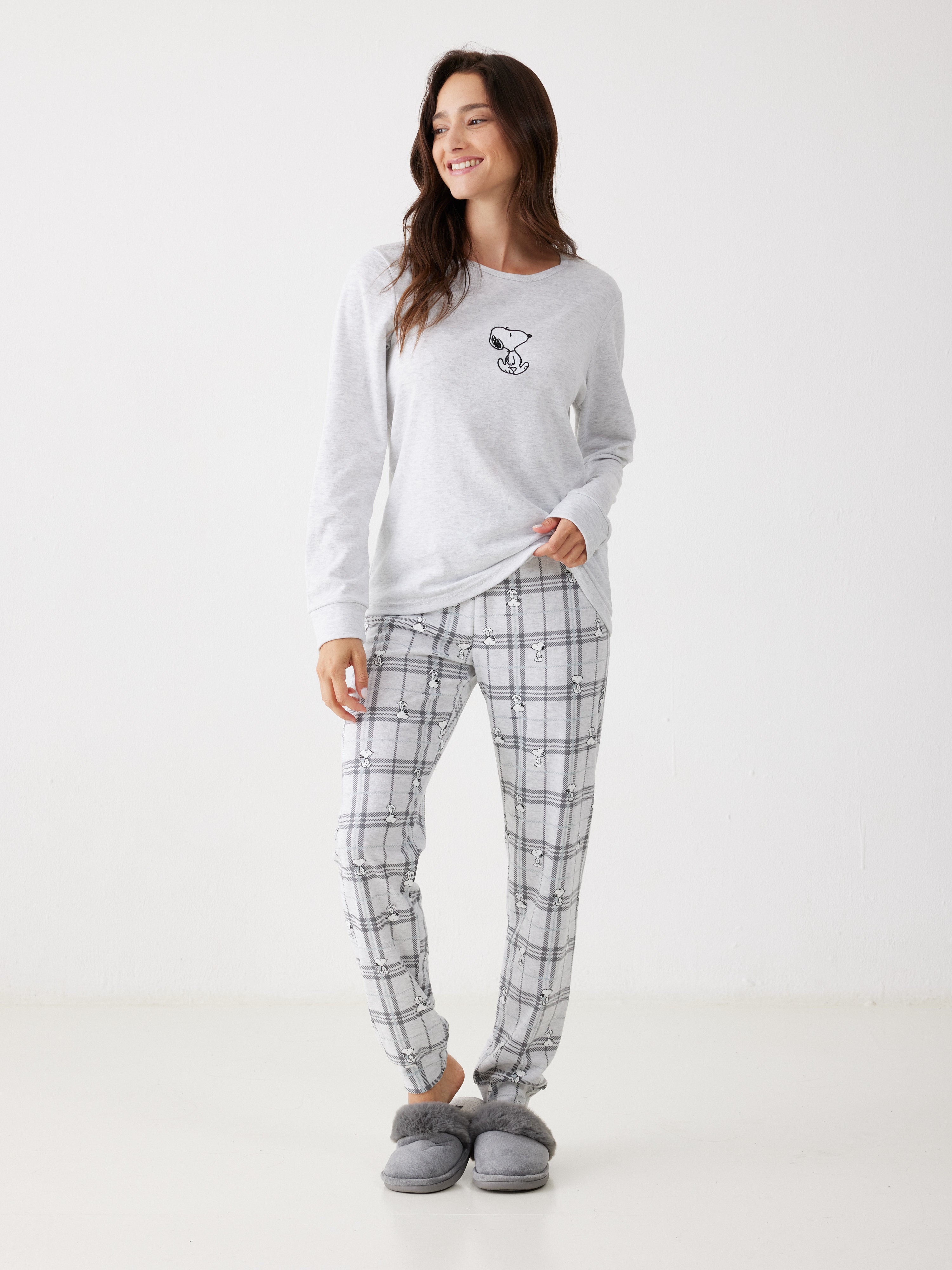 פיג'מה סנופי אינטרלוק - אפור מלאנז