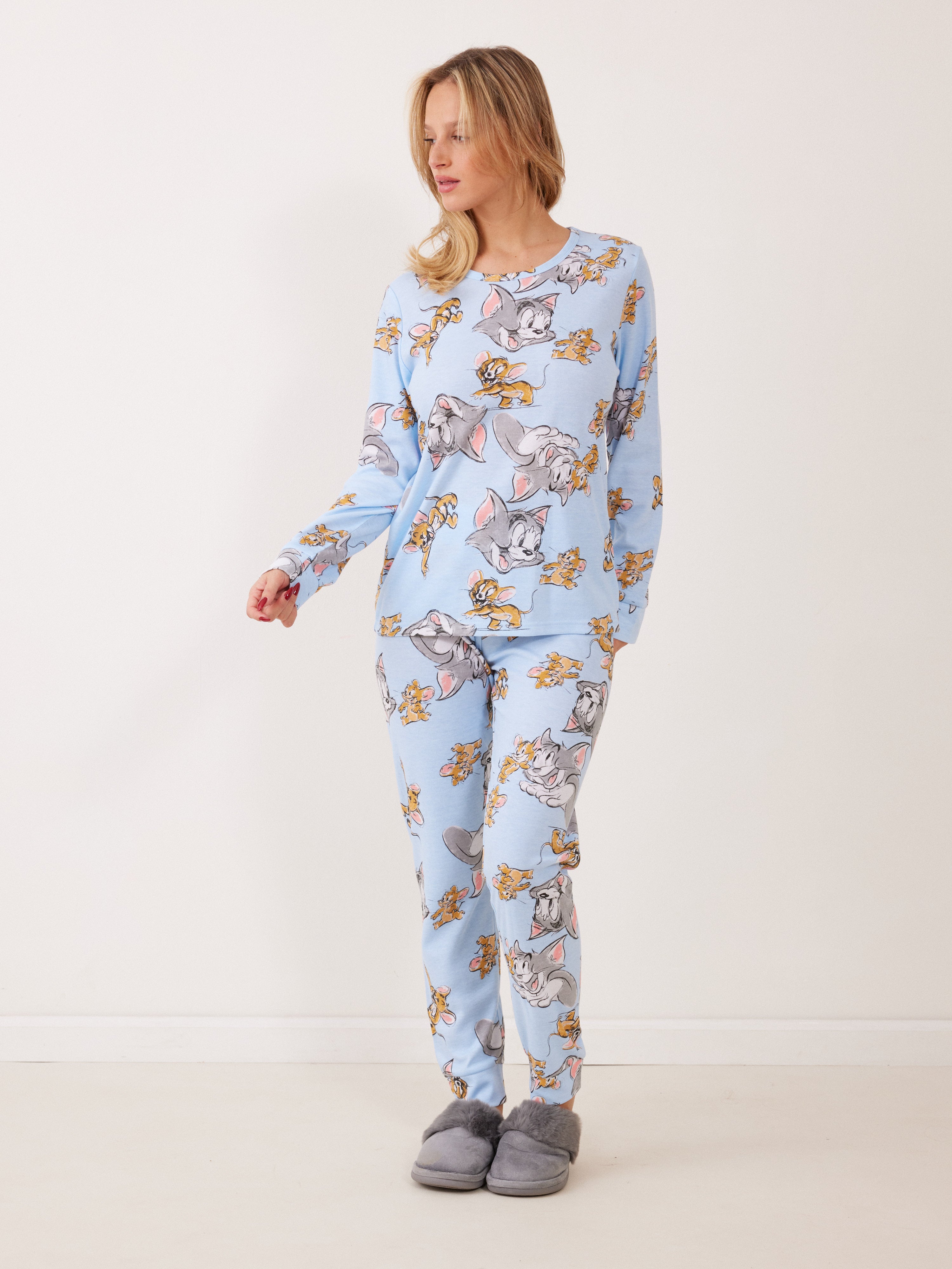 פיג'מה אינטרלוק TOM&JERRY - כחול בהיר