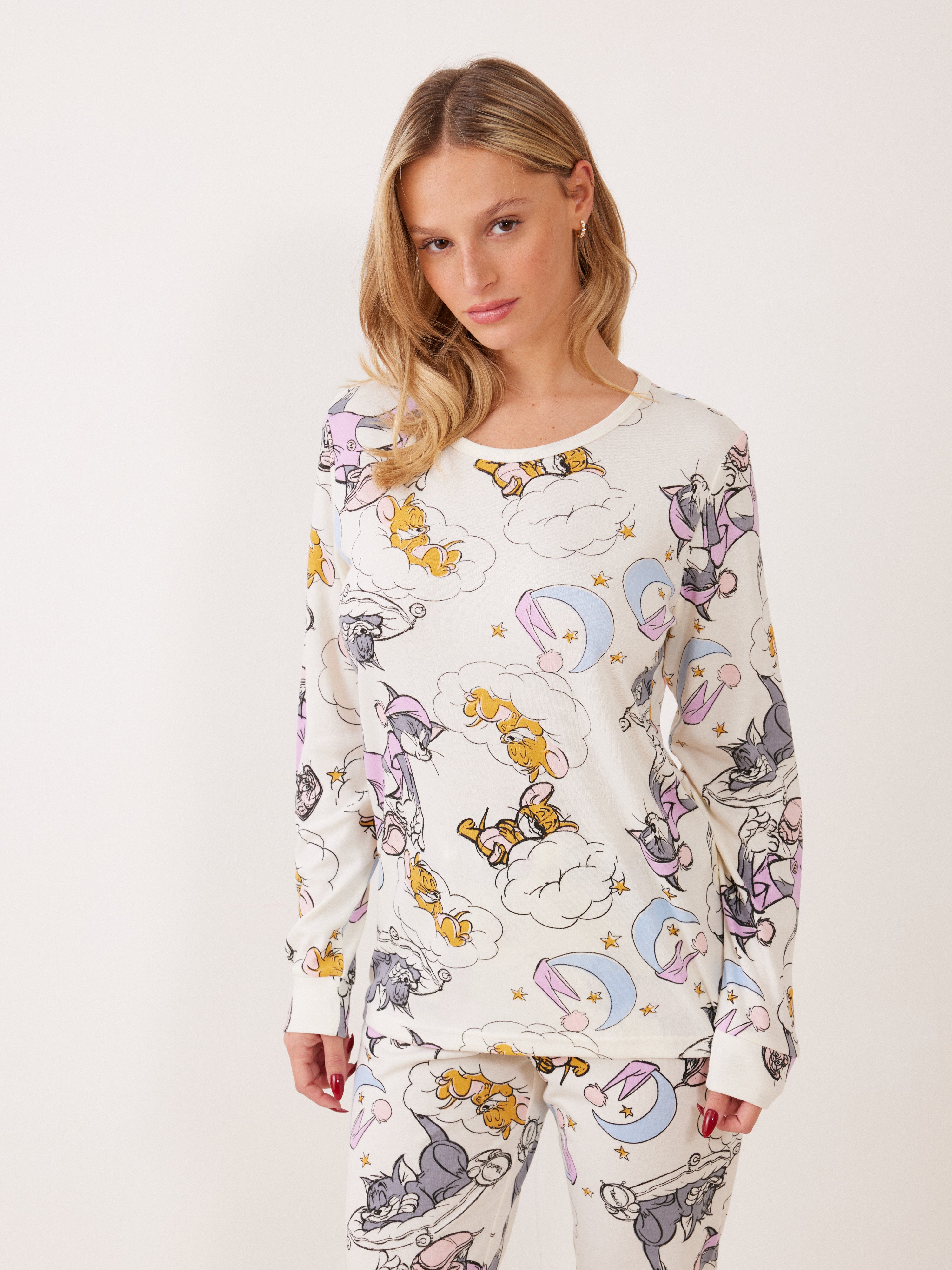 פיג'מה אינטרלוק TOM&JERRY - שמנת