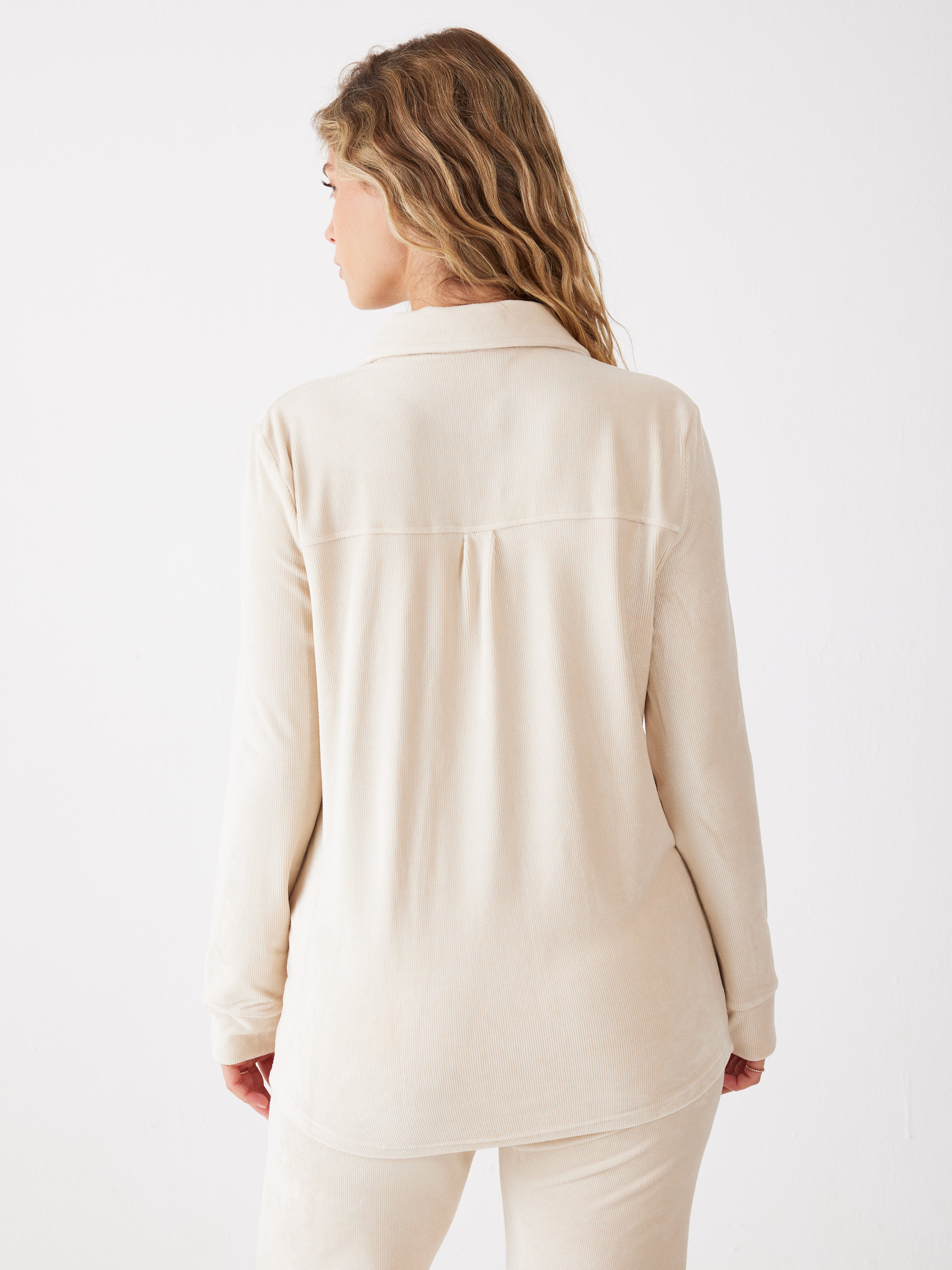 חליפה מכופתרת פסים קטיפה - שמנת