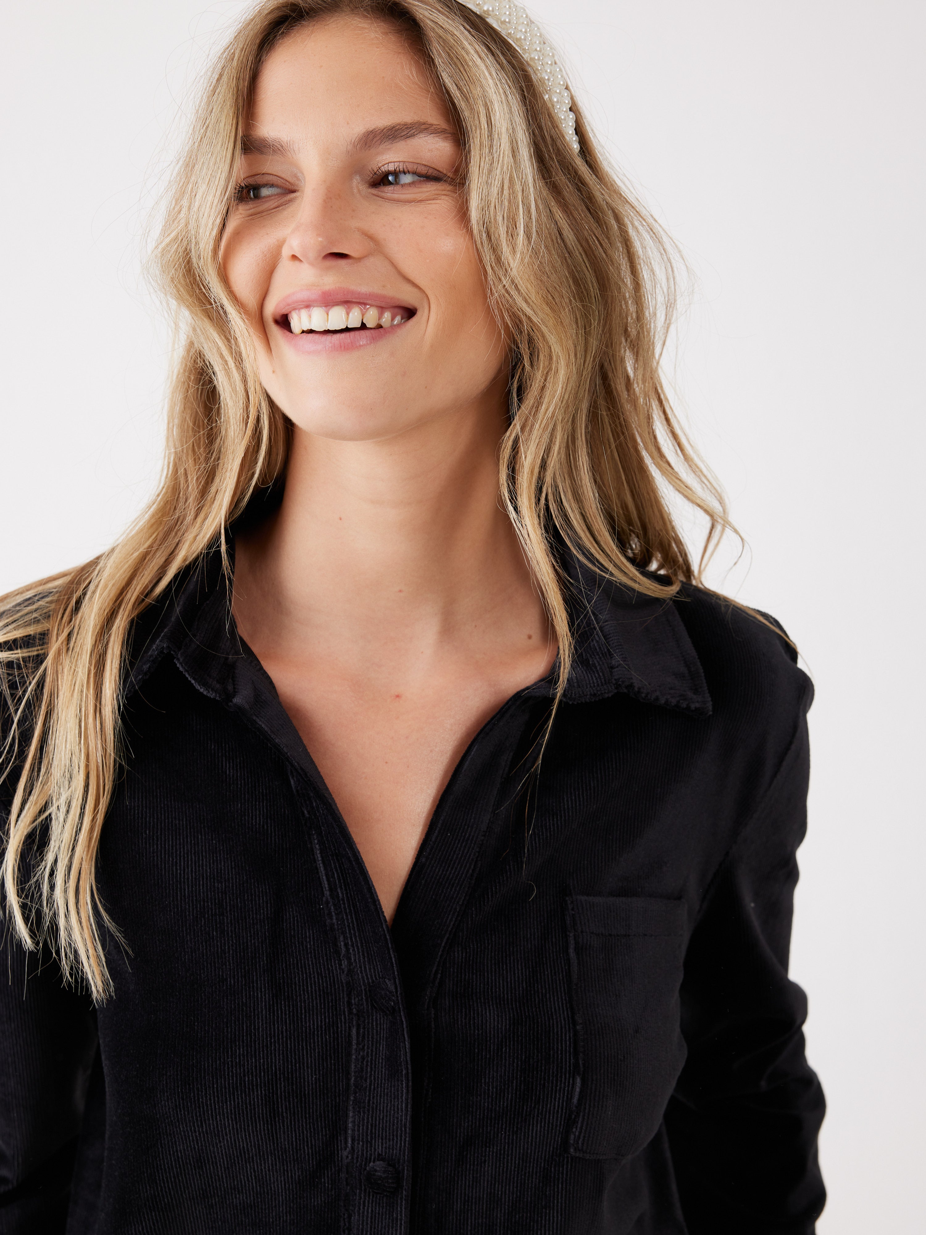 חליפה מכופתרת קצרה פסים קטיפה - שחור