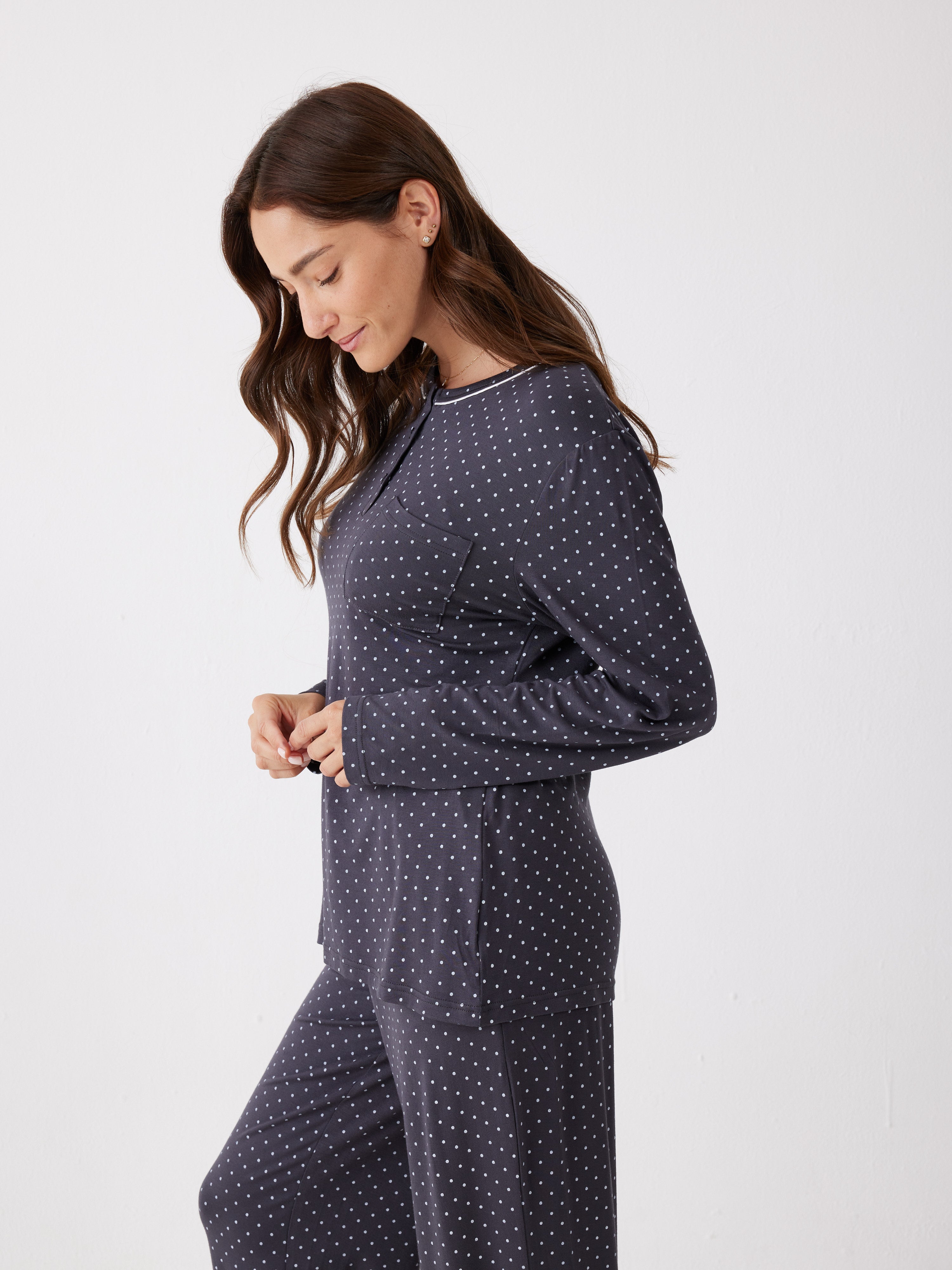פיג'מה נקודות ויסקוזה - אפור כהה
