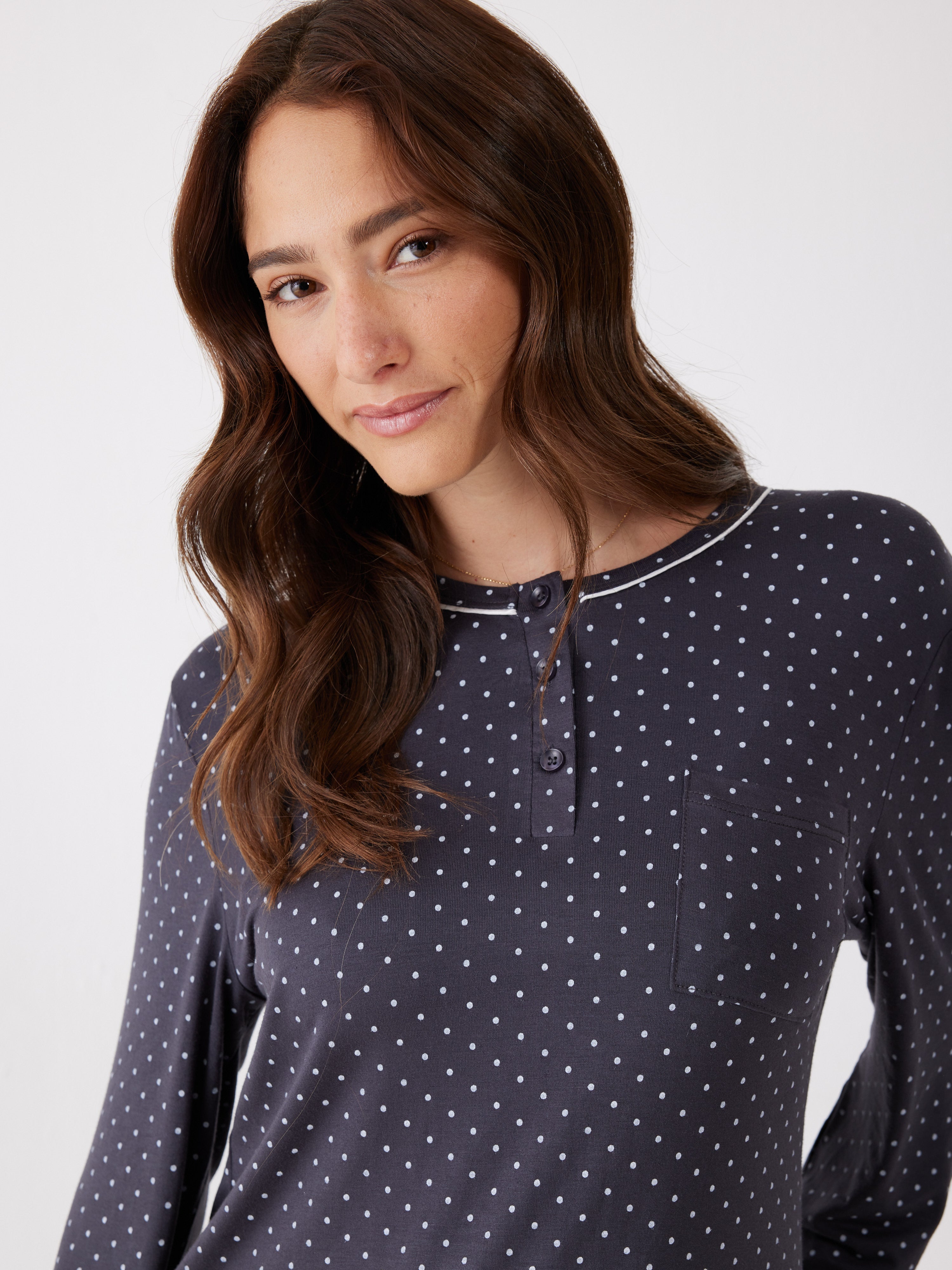 פיג'מה נקודות ויסקוזה - אפור כהה