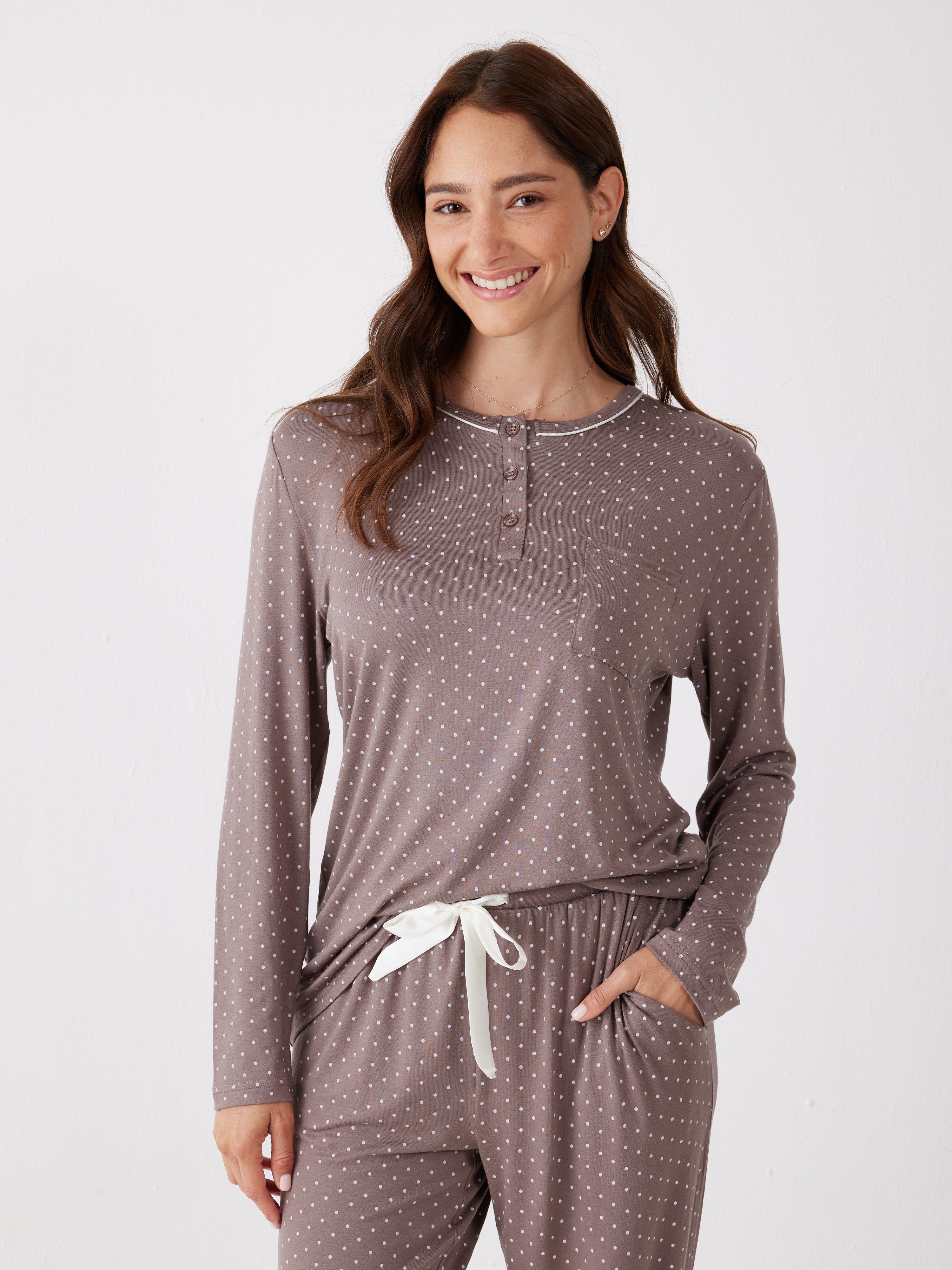 פיג'מה נקודות ויסקוזה -חום