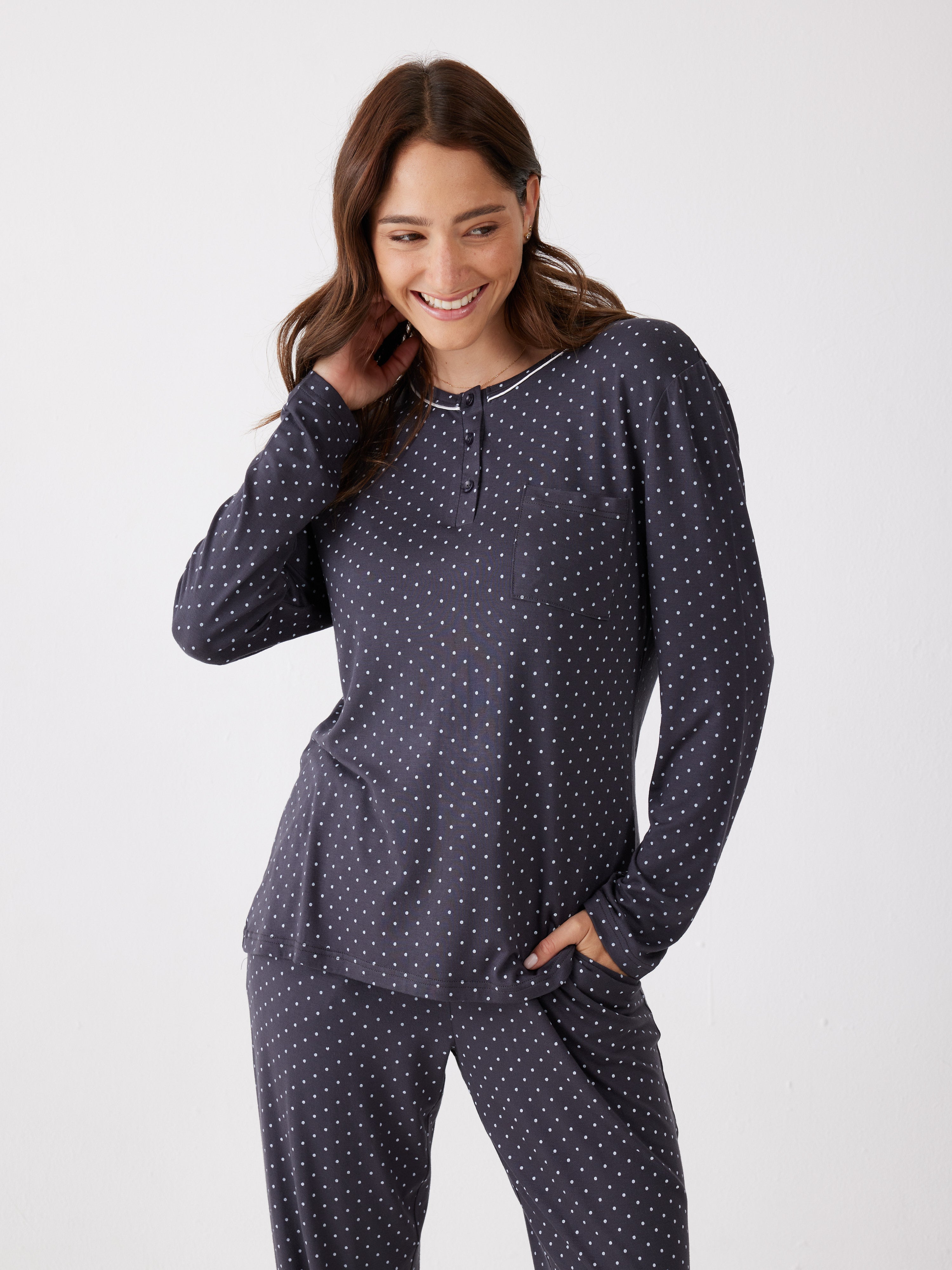 פיג'מה נקודות ויסקוזה - אפור כהה