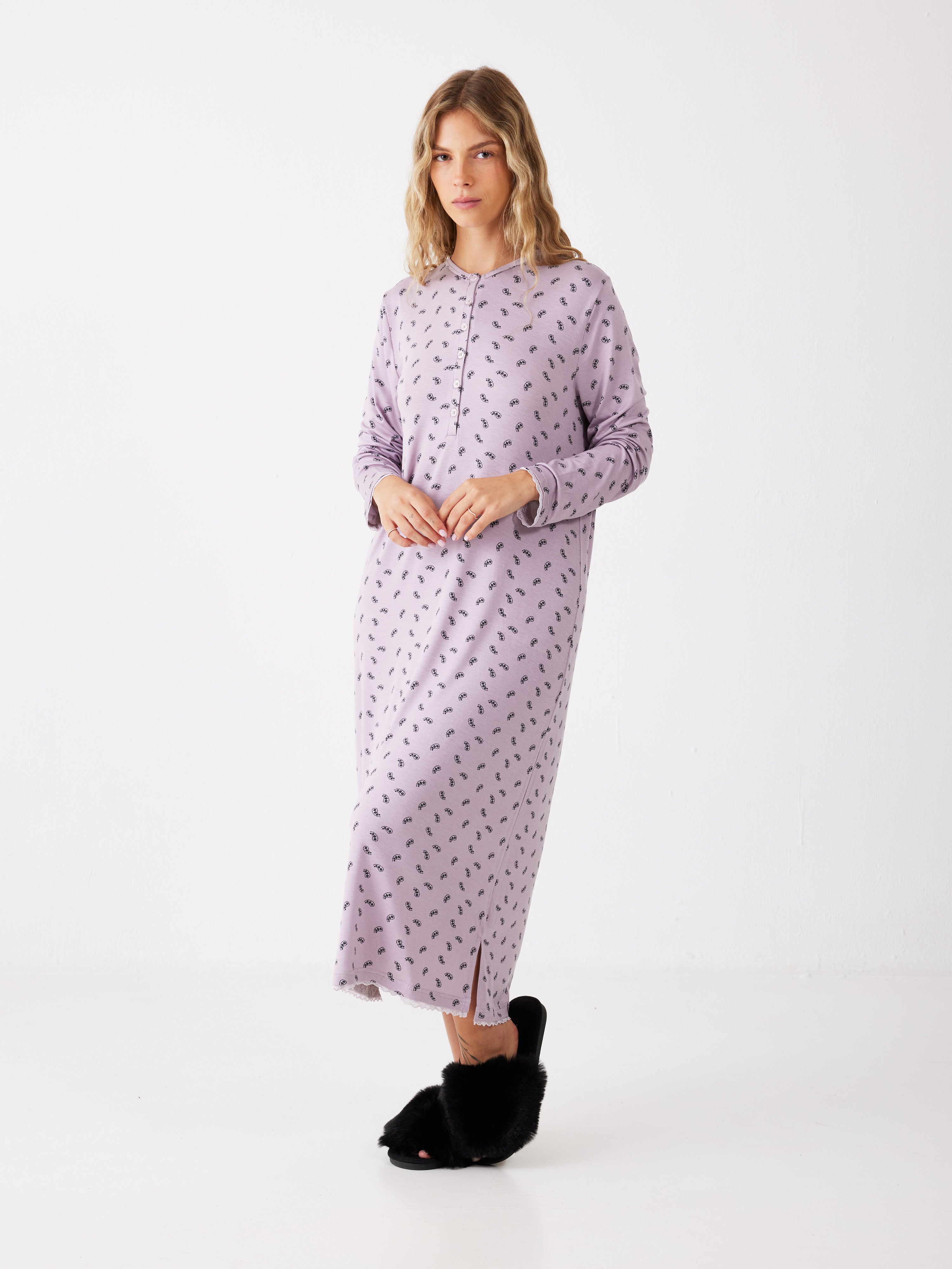 כותונת הדפס ויסקוזה - סגול מעושן