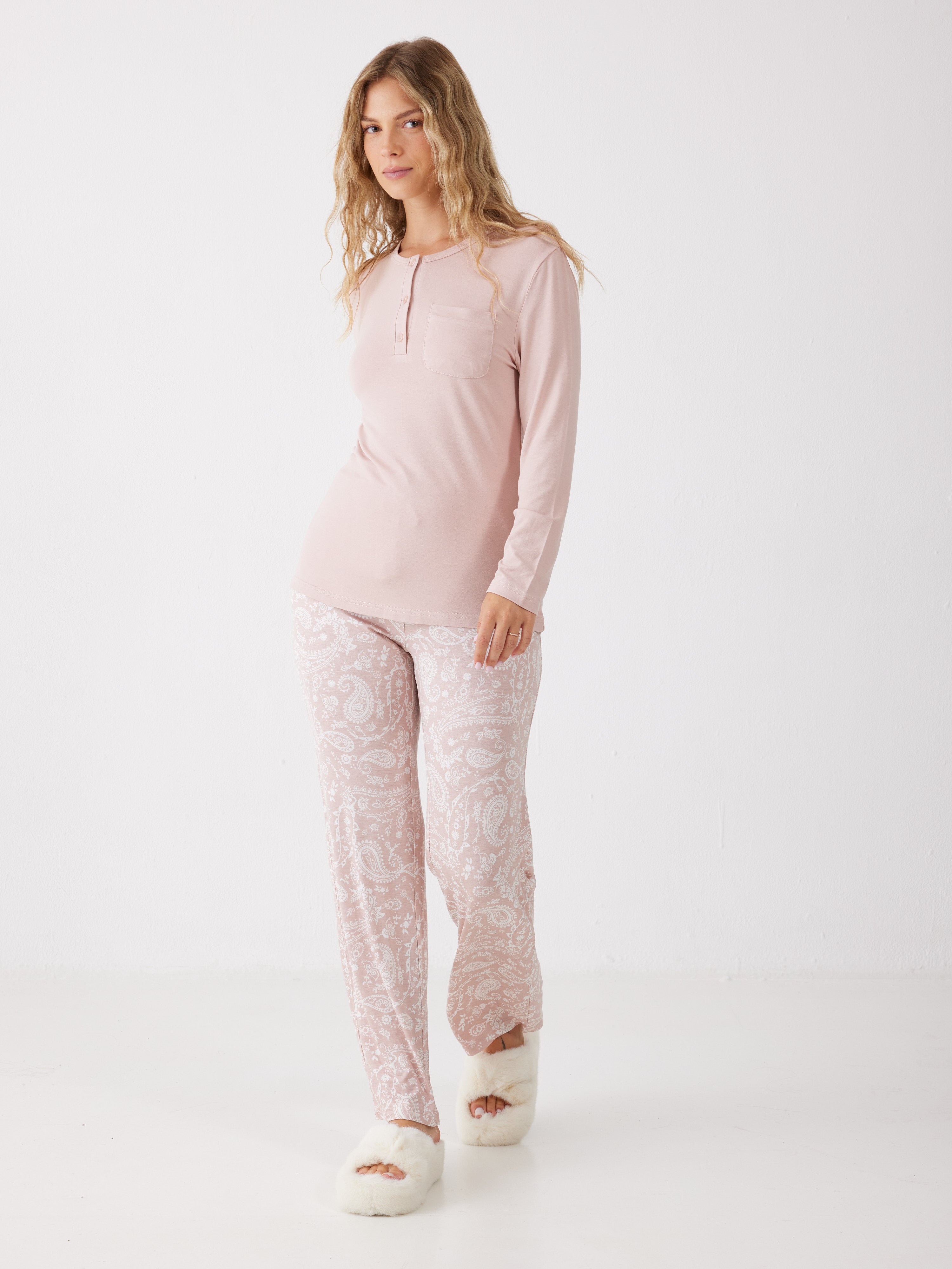 פיג'מה פייזלי ויסקוזה - ורוד מעושן