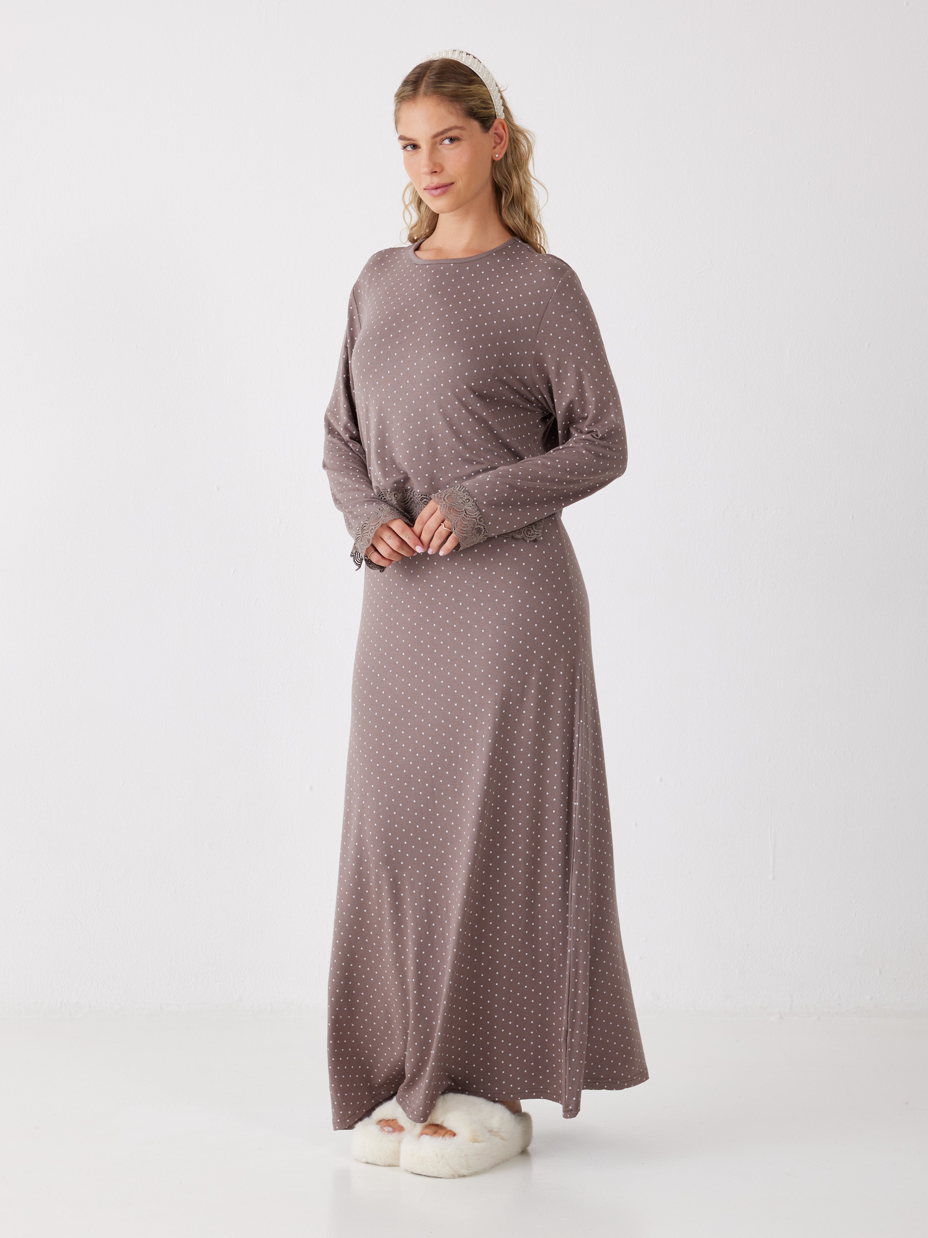 כותונת שרוול 3/4 נקודות ויסקוזה - חום