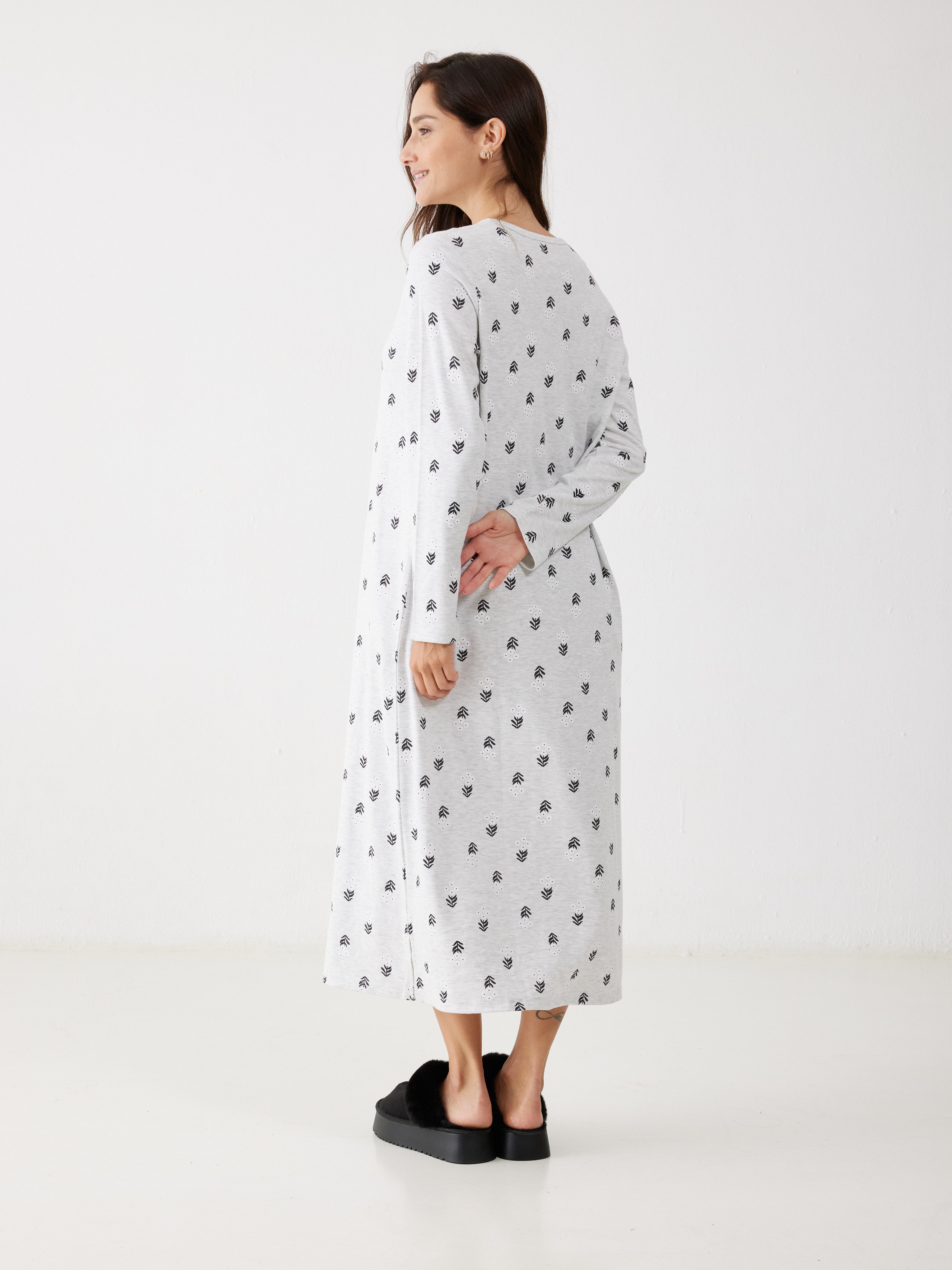 כותונת פרחים כותנה - אפור מלאנז