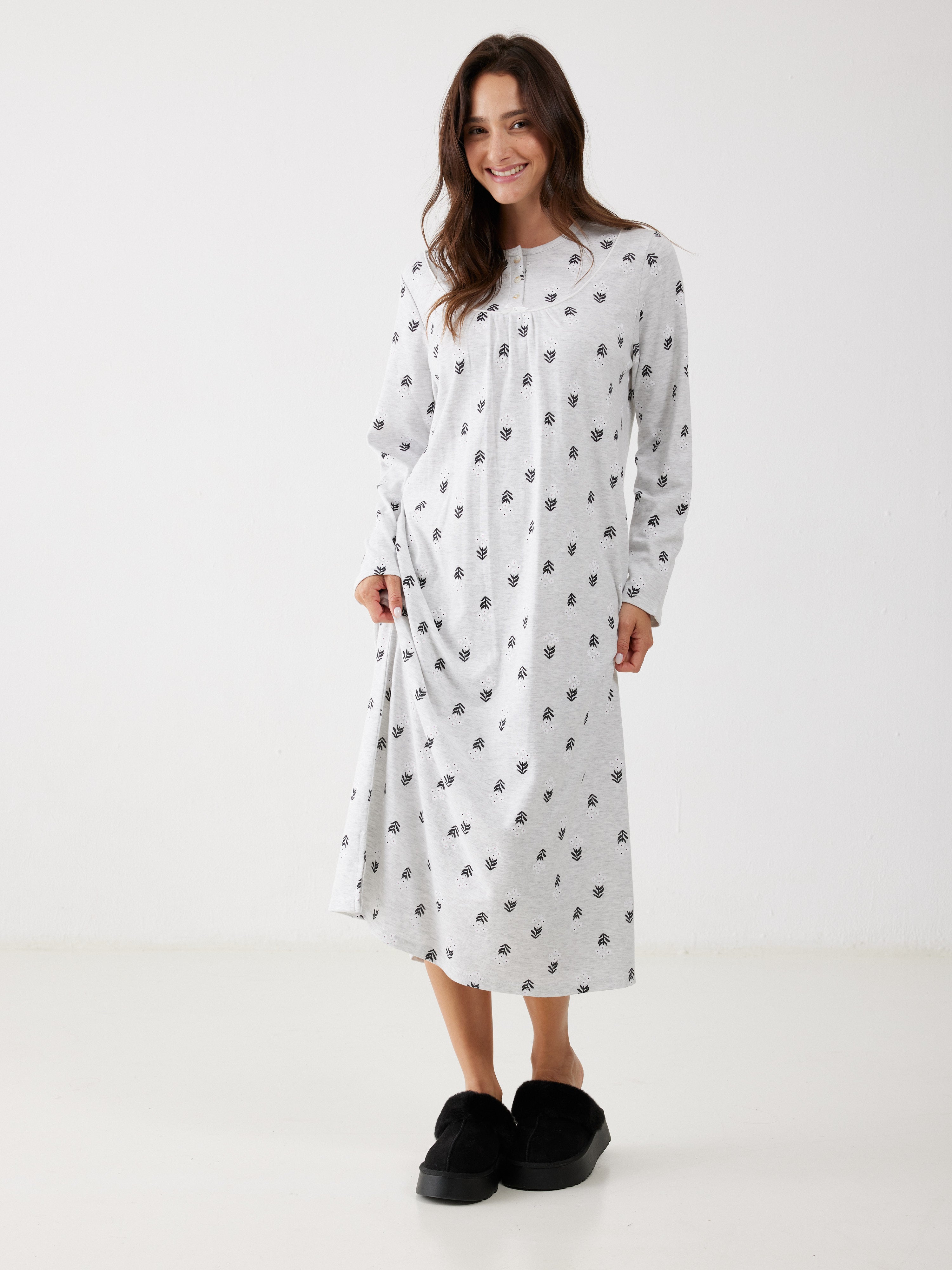 כותונת פרחים כותנה - אפור מלאנז