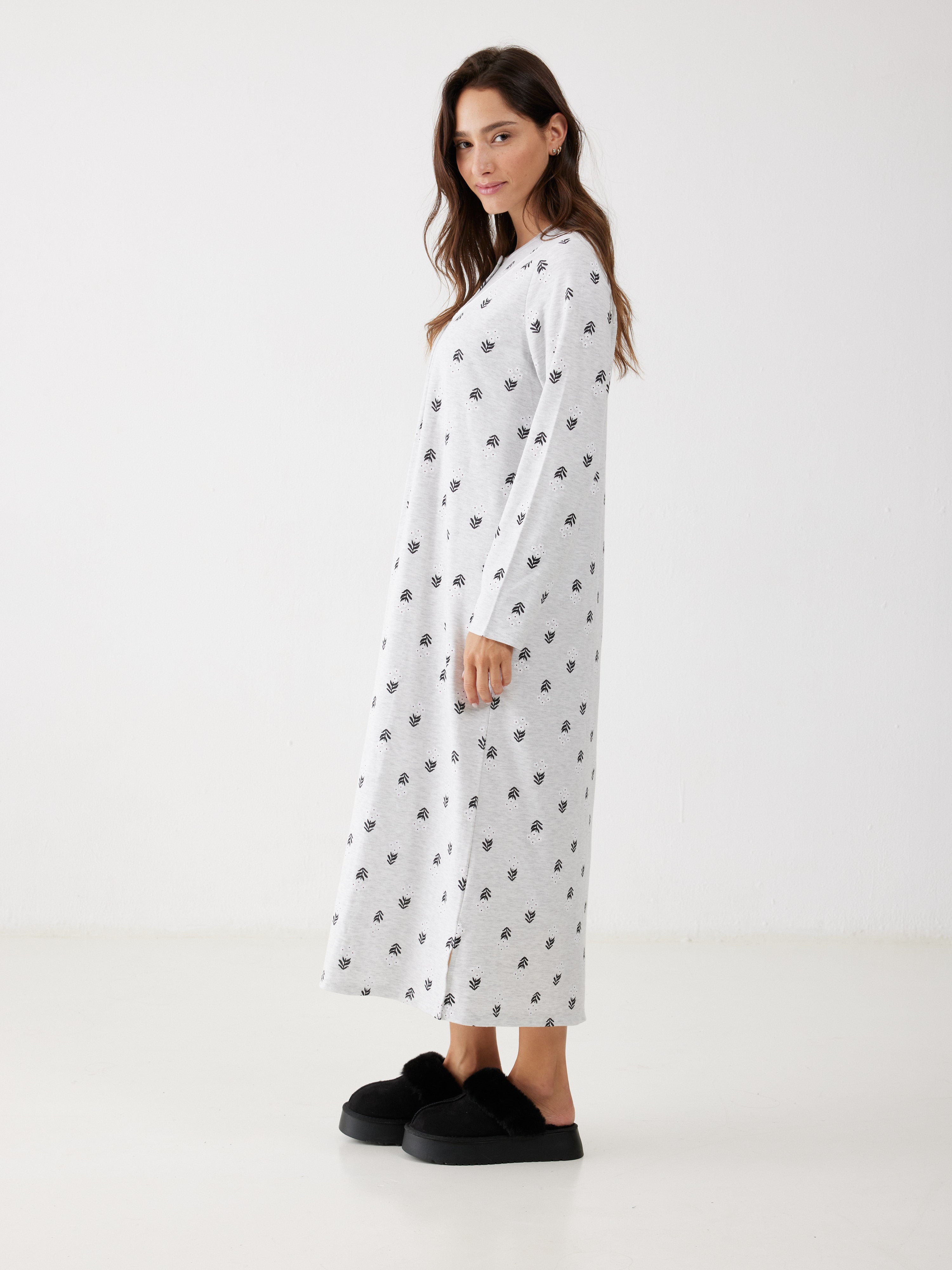 כותונת פרחים כותנה - אפור מלאנז