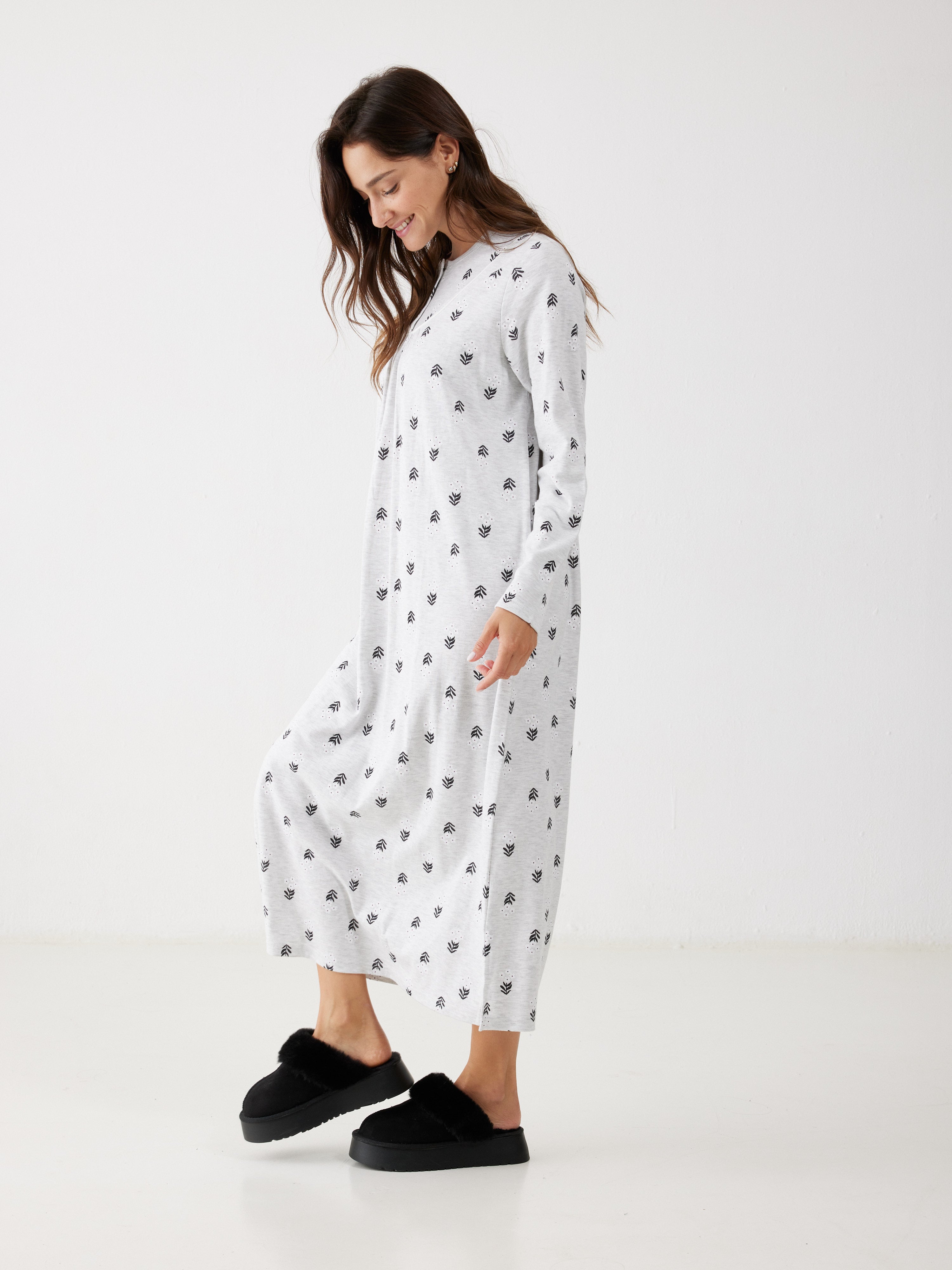 כותונת פרחים כותנה - אפור מלאנז