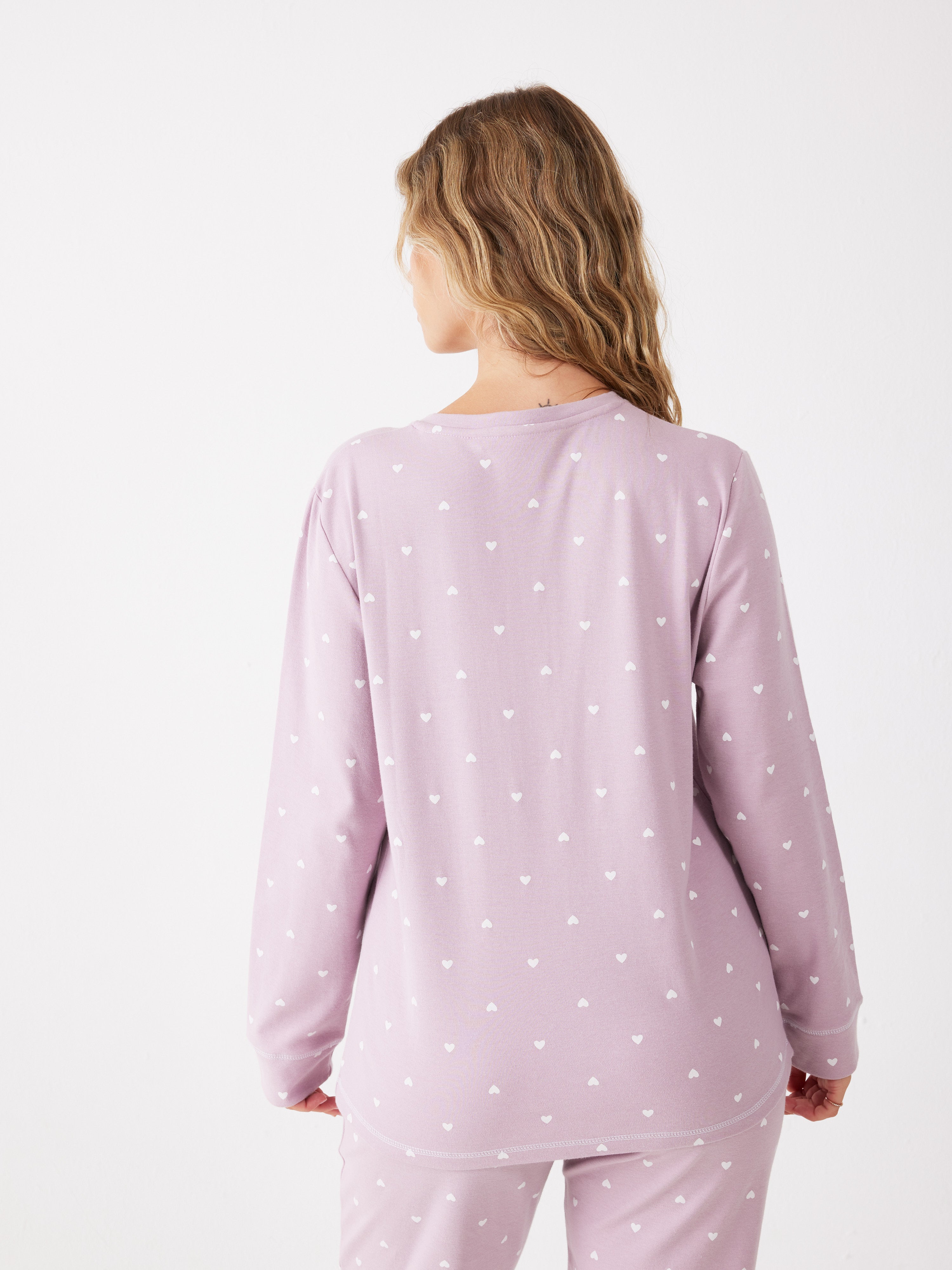 פיג'מה לבבות כותנה 100% - סגול