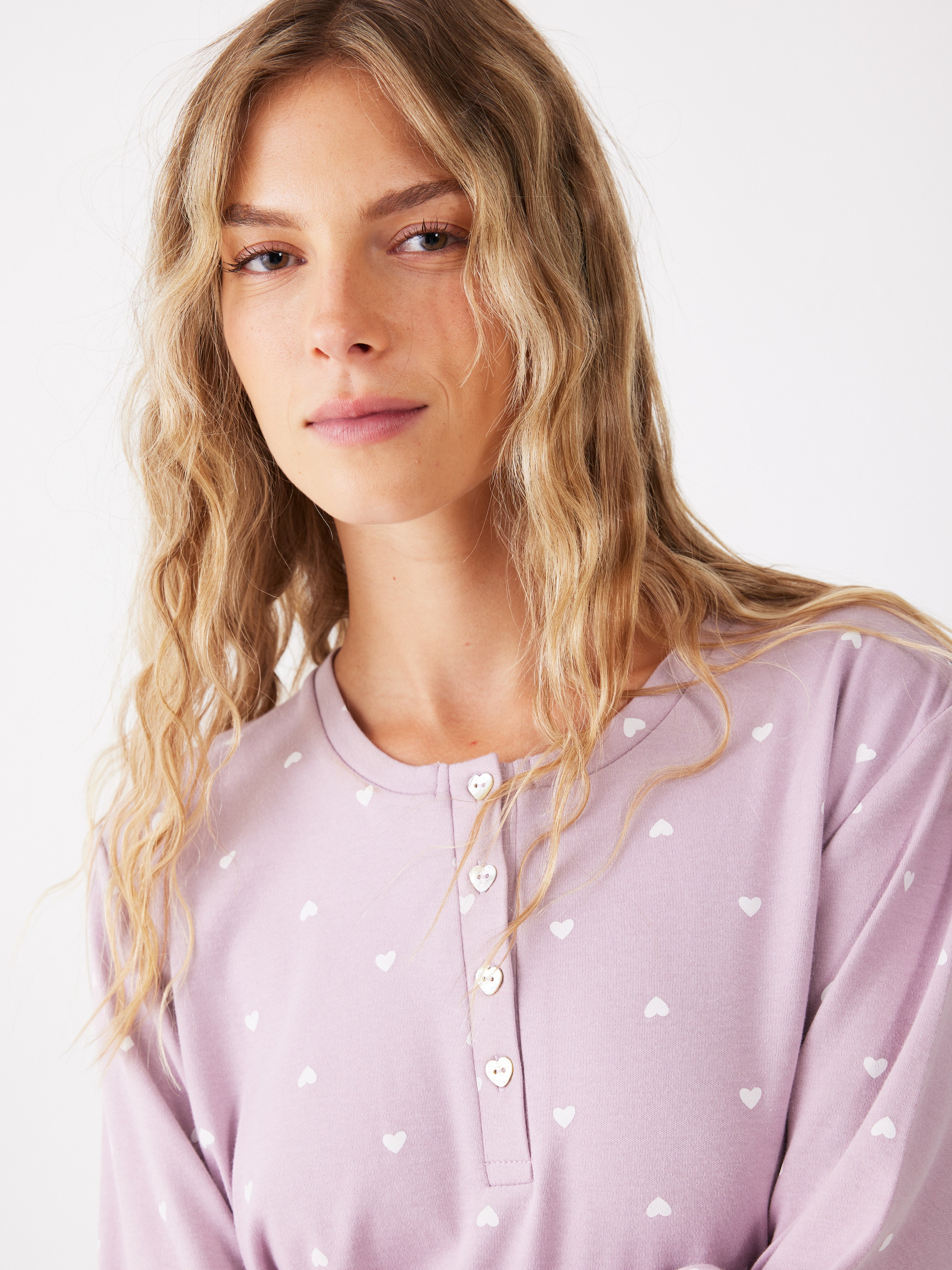 פיג'מה לבבות כותנה 100% - סגול