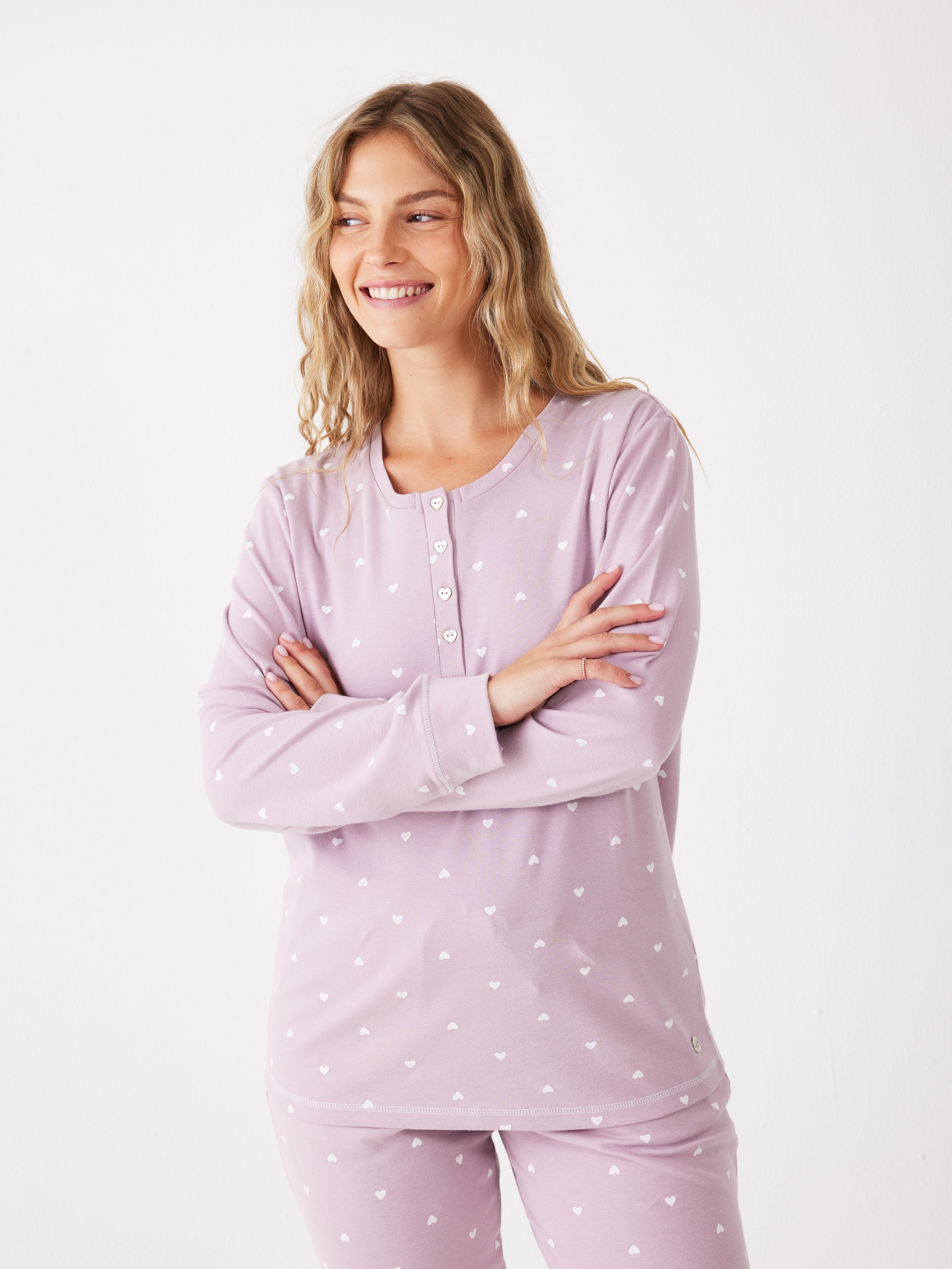 פיג'מה לבבות כותנה 100% - סגול