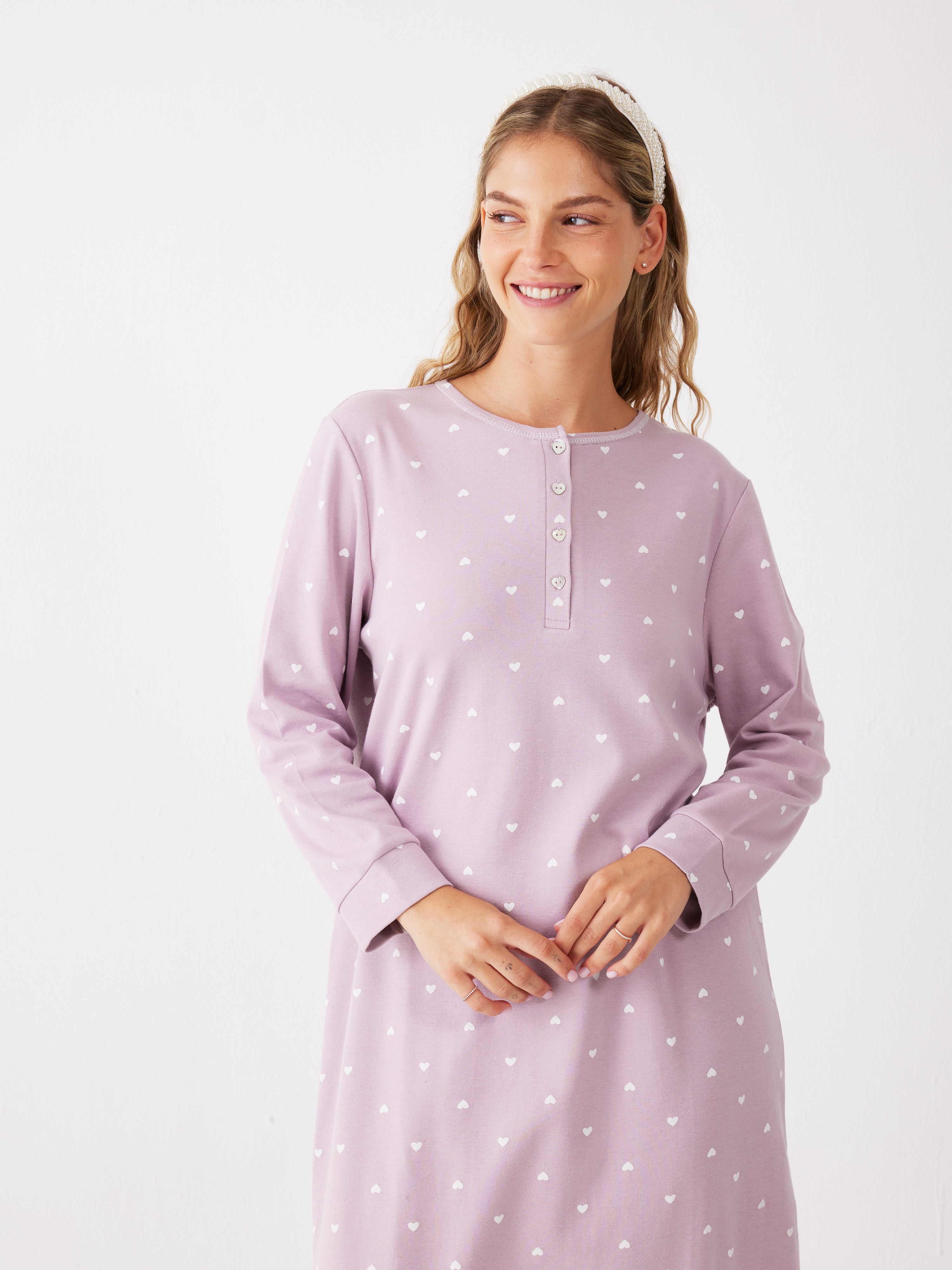 כותונת לבבות כותנה 100% - סגול