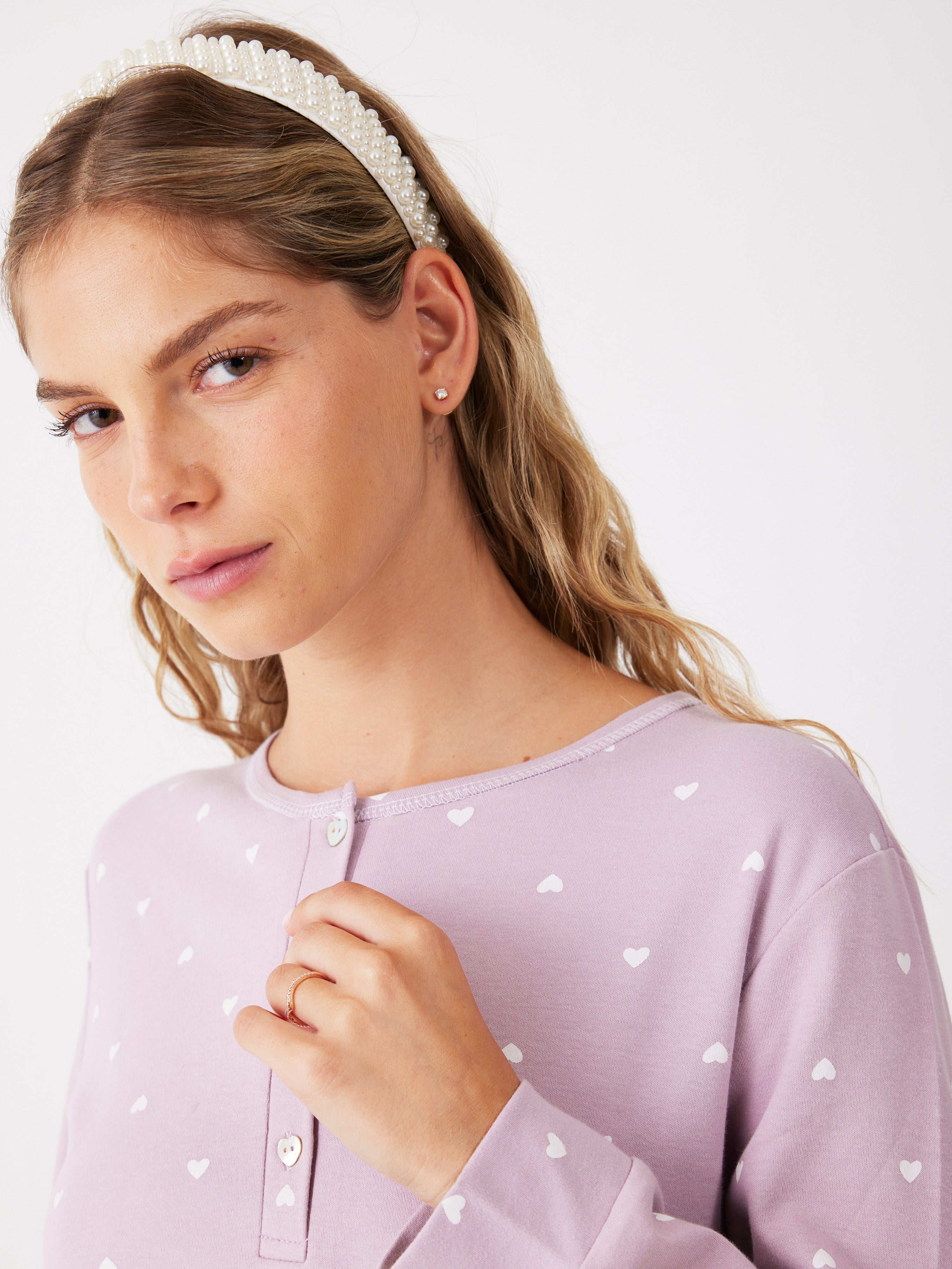 כותונת לבבות כותנה 100% - סגול