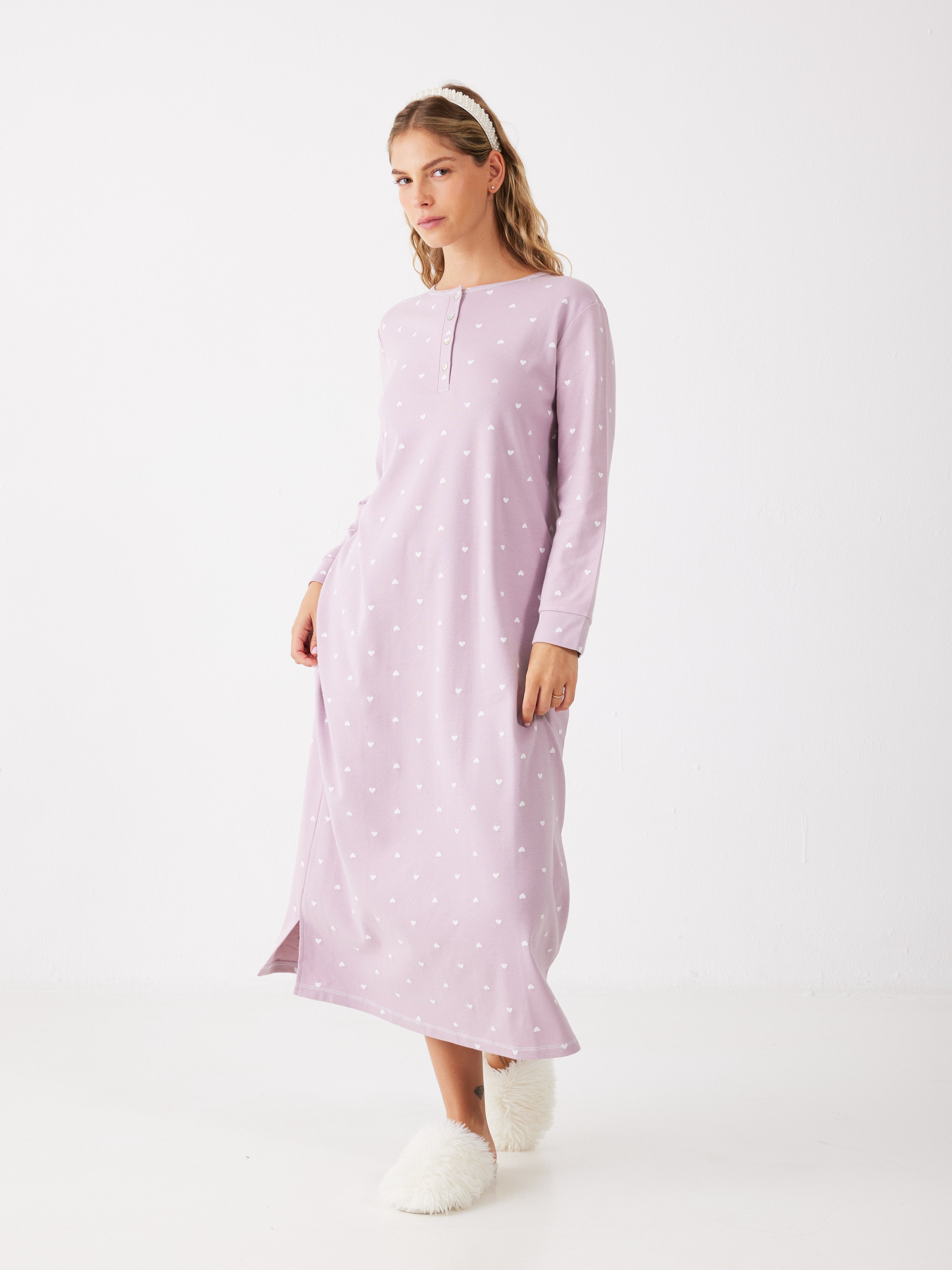 כותונת לבבות כותנה 100% - סגול