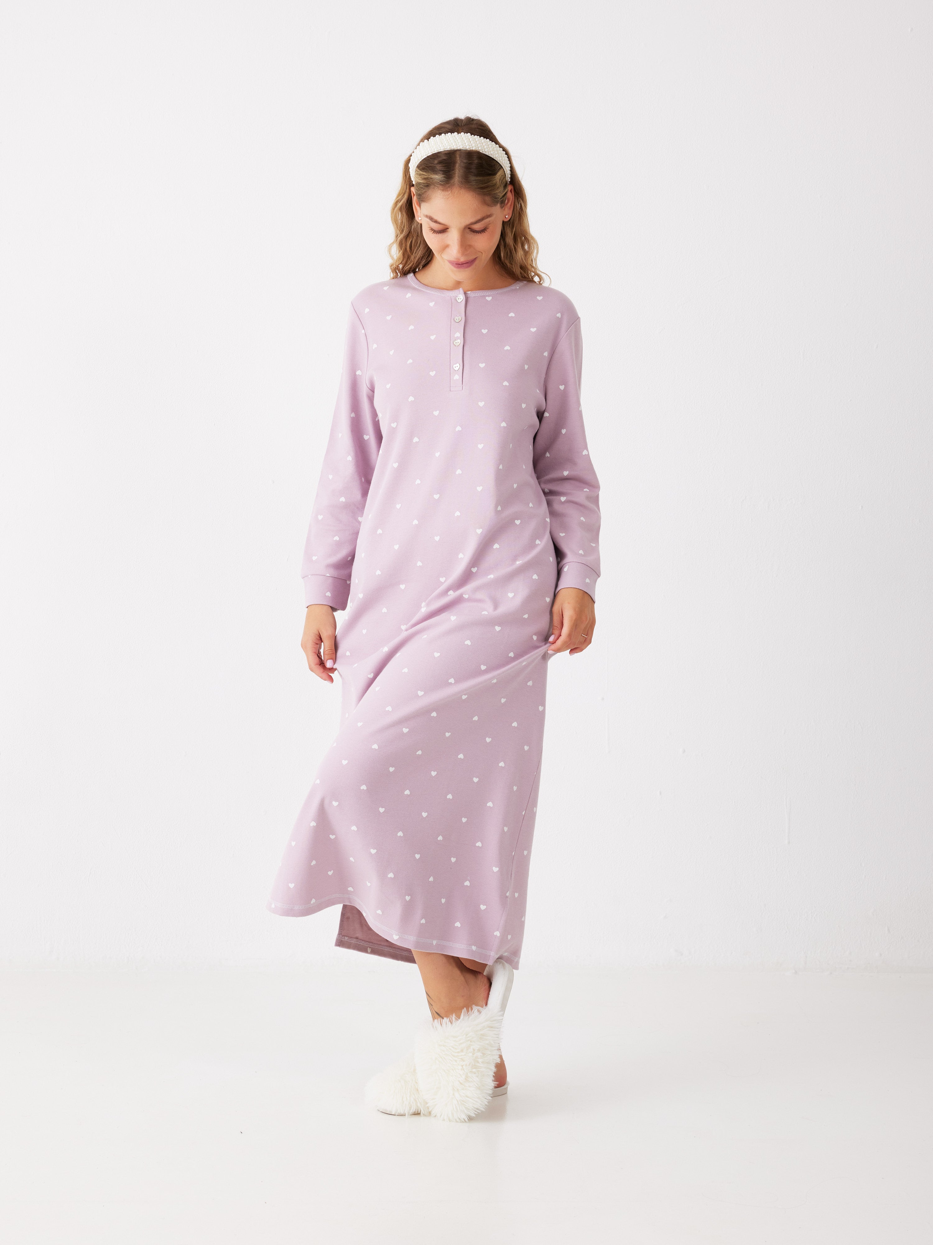 כותונת לבבות כותנה 100% - סגול