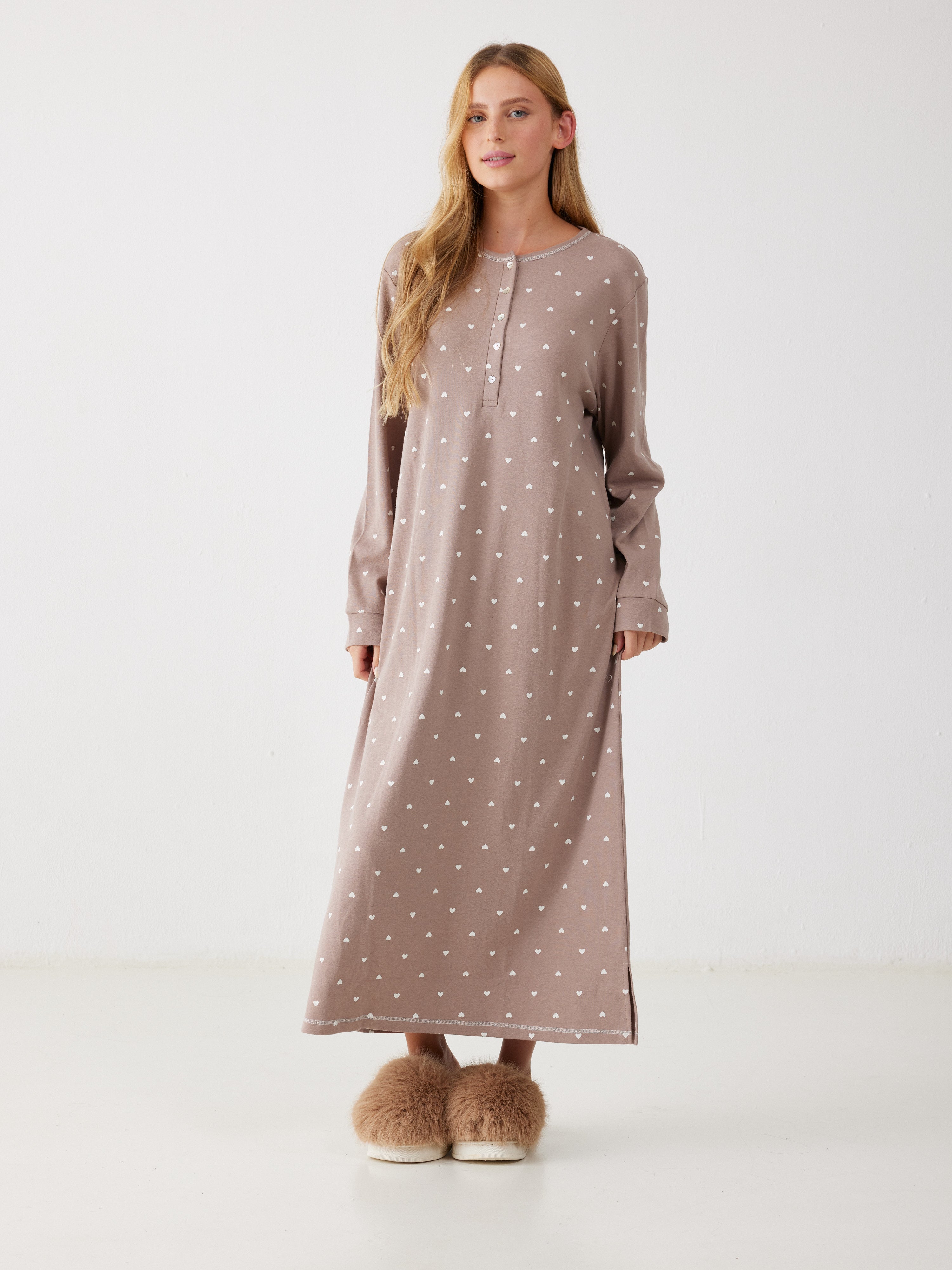 כותונת לבבות כותנה 100% - קפה