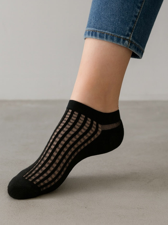 גרבי קרסולית ריבועים 2 זוגות - שחור