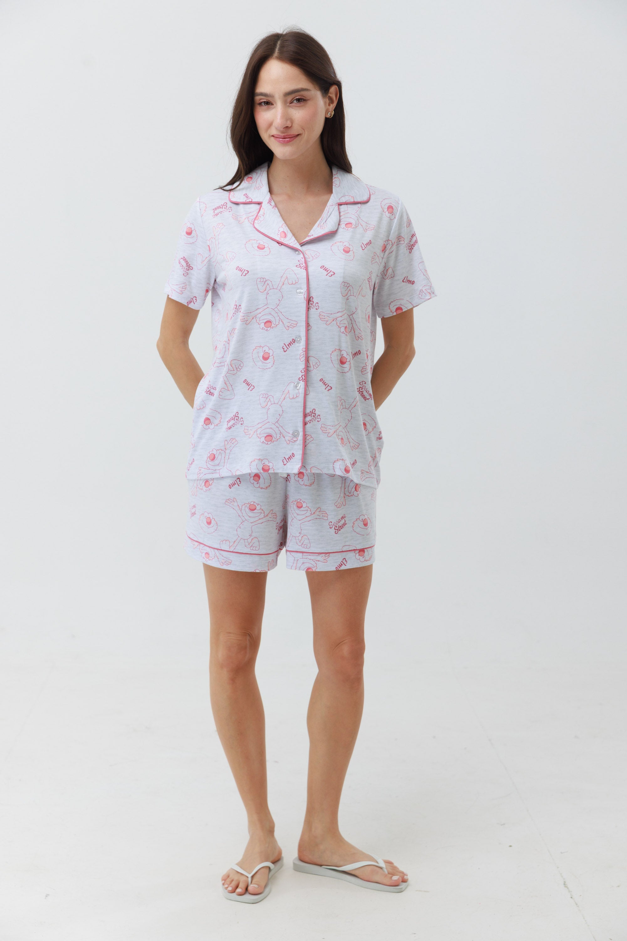 פיג'מה מכופתרת קצרה יאמי -אפור מלאנז