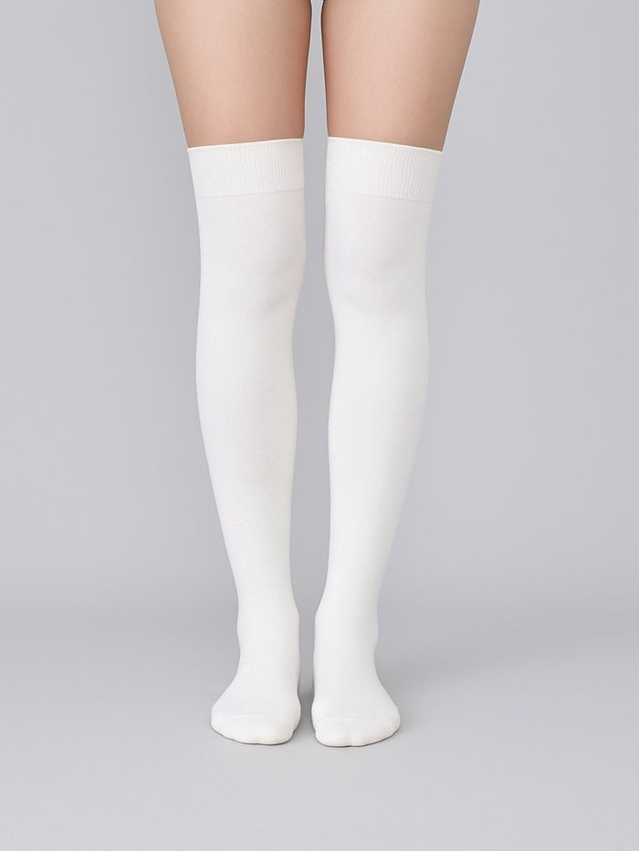 גרבי כותנה פרווה פנימית מעל הברך- לבן