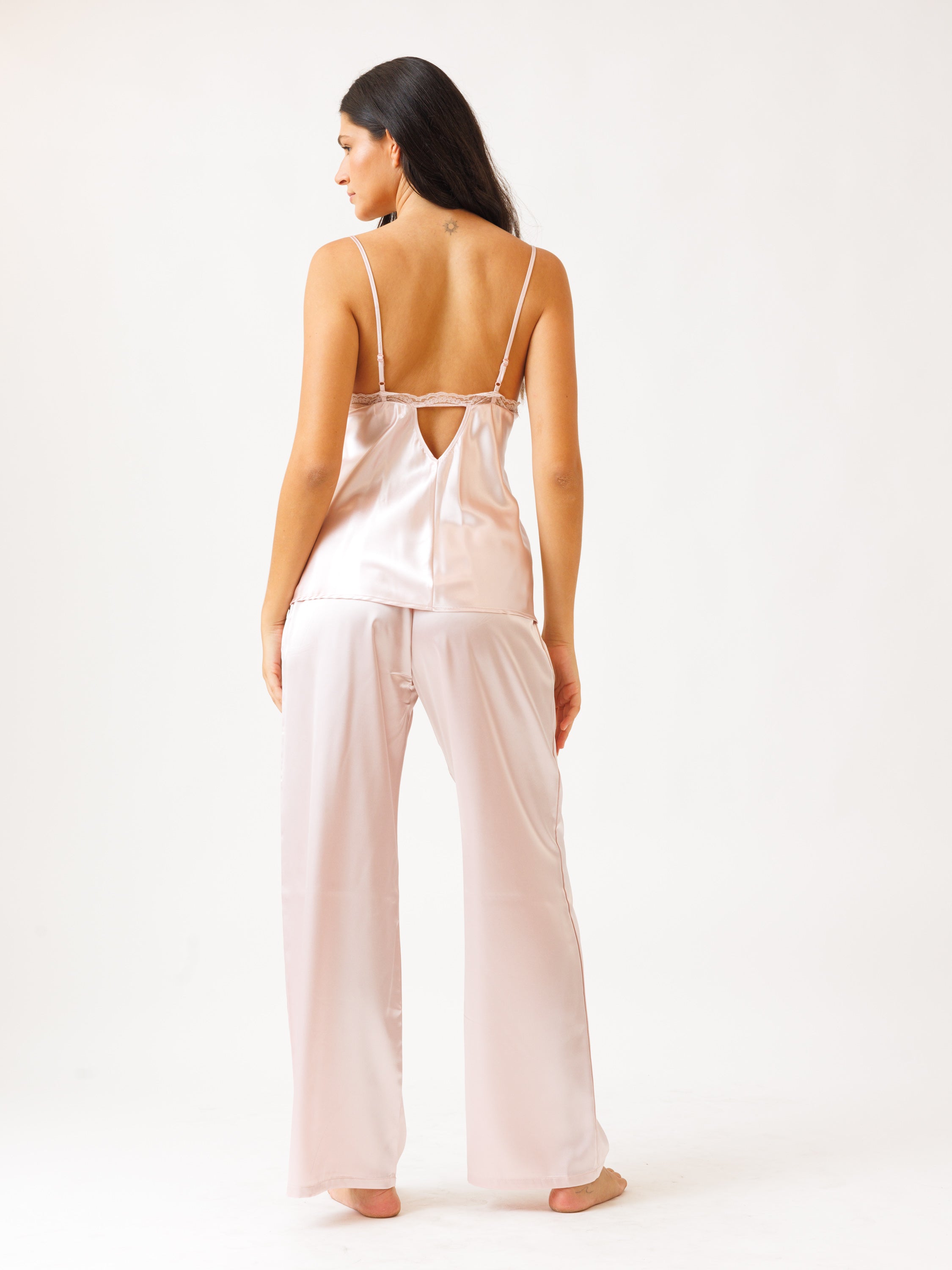 סט פיג'מת סאטן - ורוד