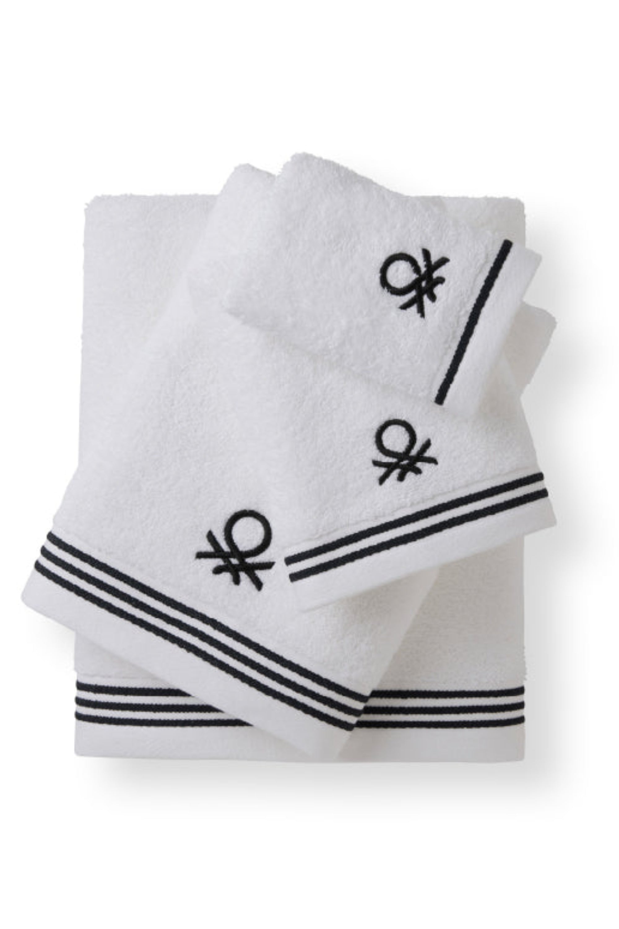 סדרת Classic Benetton , מגבות ידיים חלקות עם רקמת לוגו אלגנטית - לבן