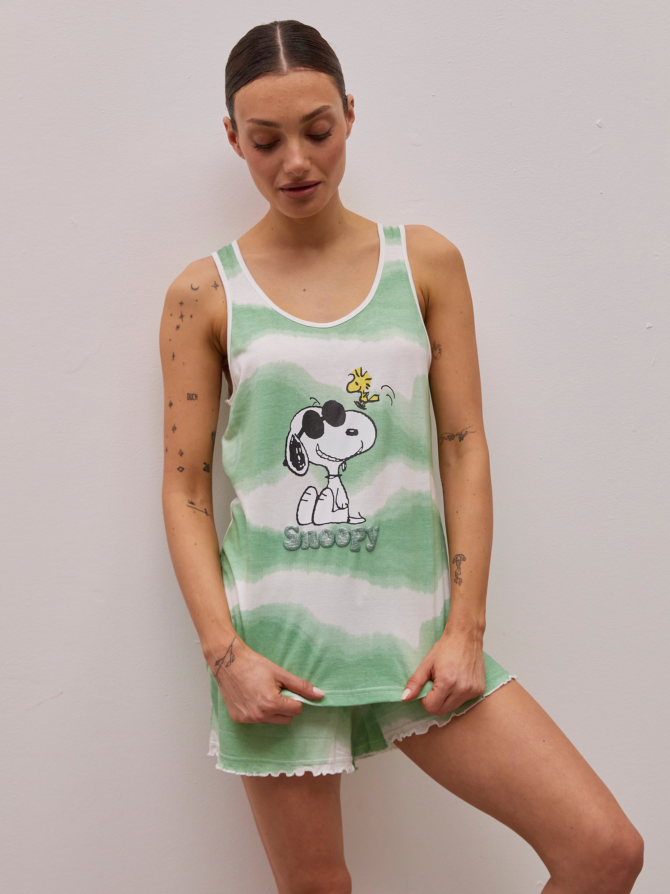 פיג'מה גופייה סנופי בשמש כותנה - ירוק