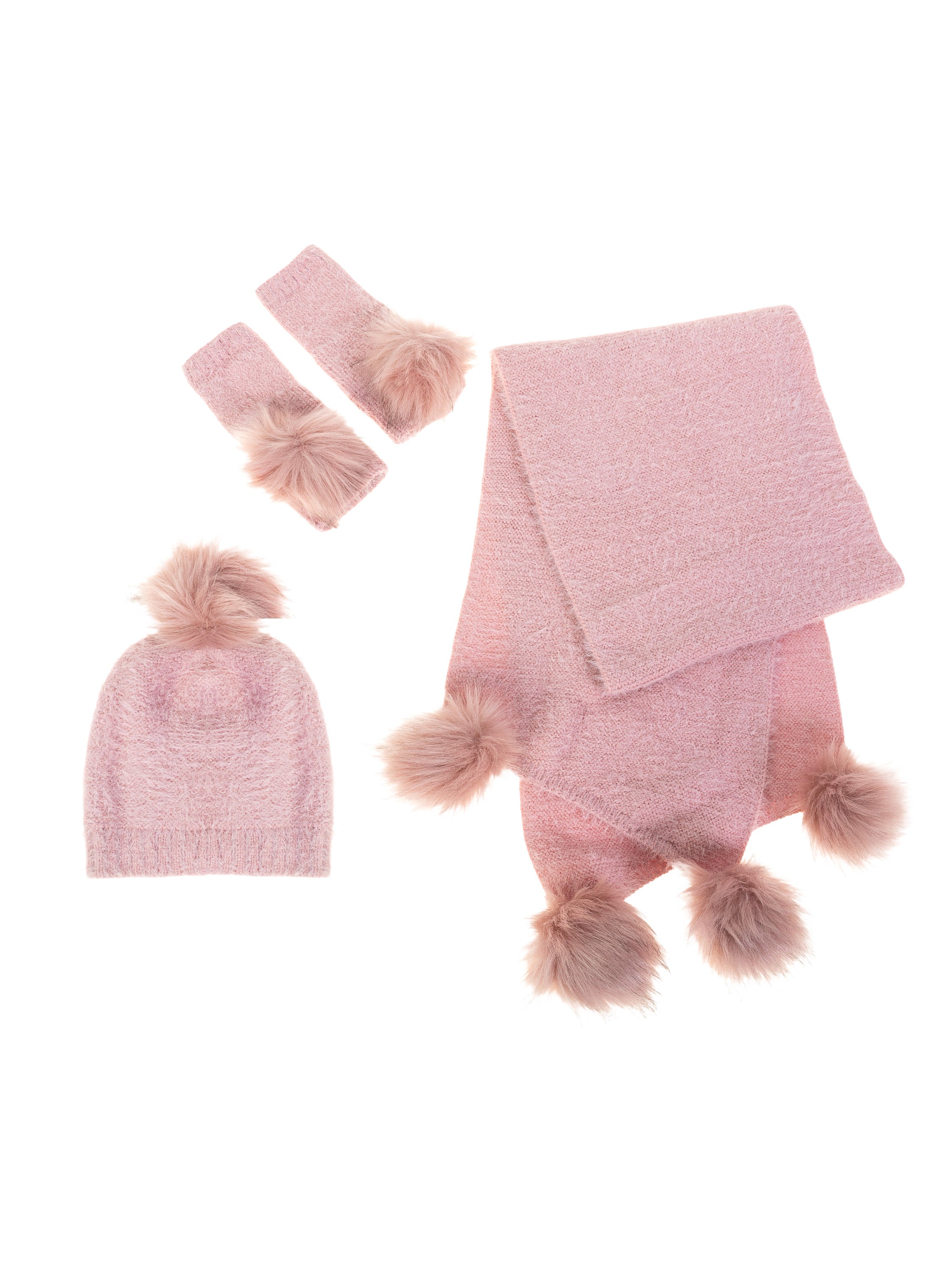 סט צעיף כובע וכפפות - ורוד
