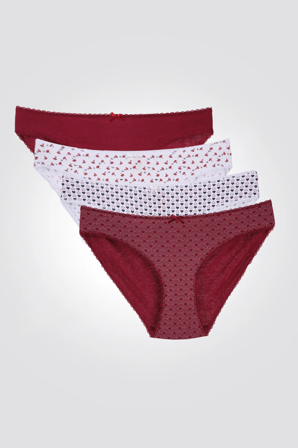רביעיית תחתונים מודפסים - בורדו