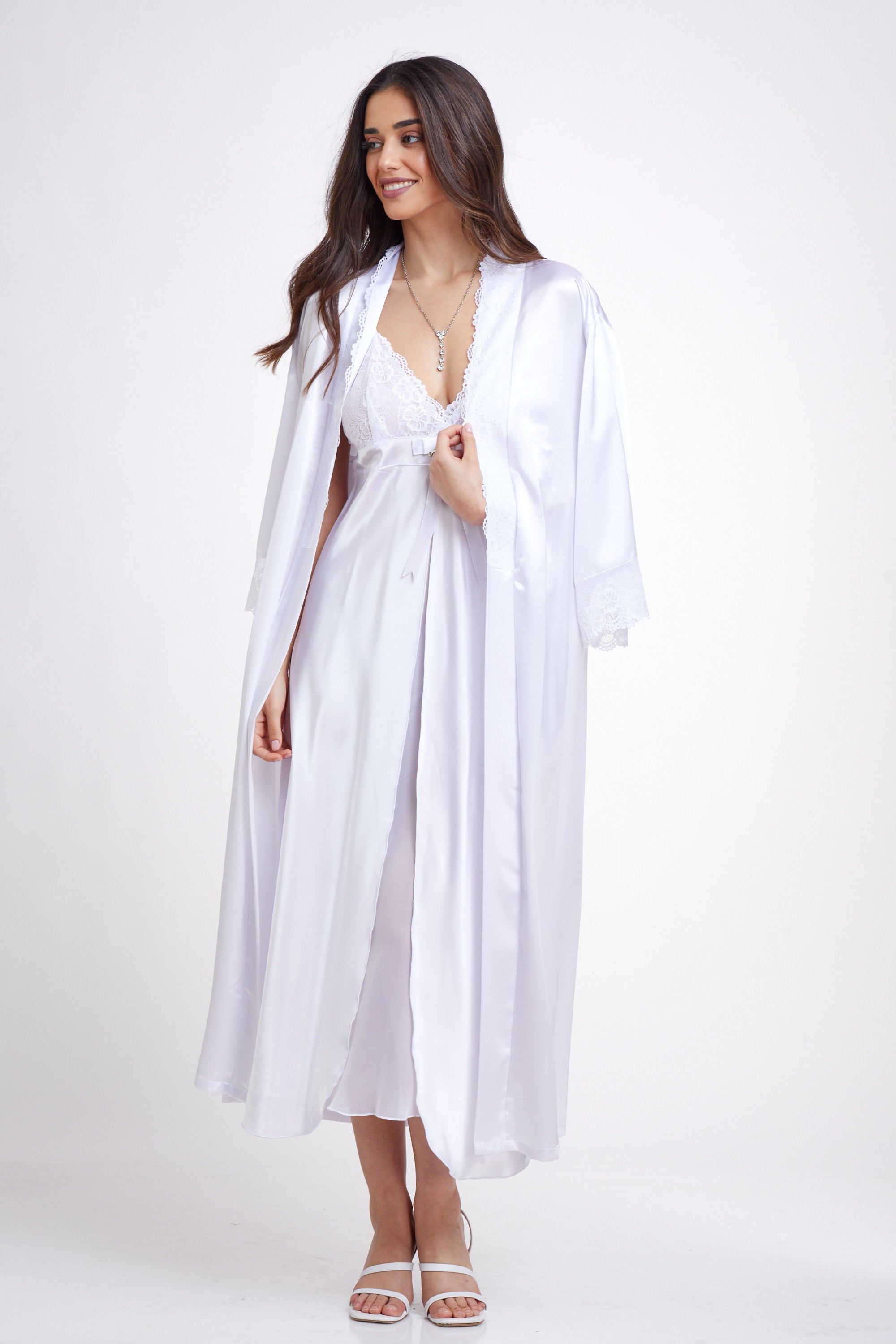 סט מקסי 2 חלקים - כותונת + חלוק - לבן