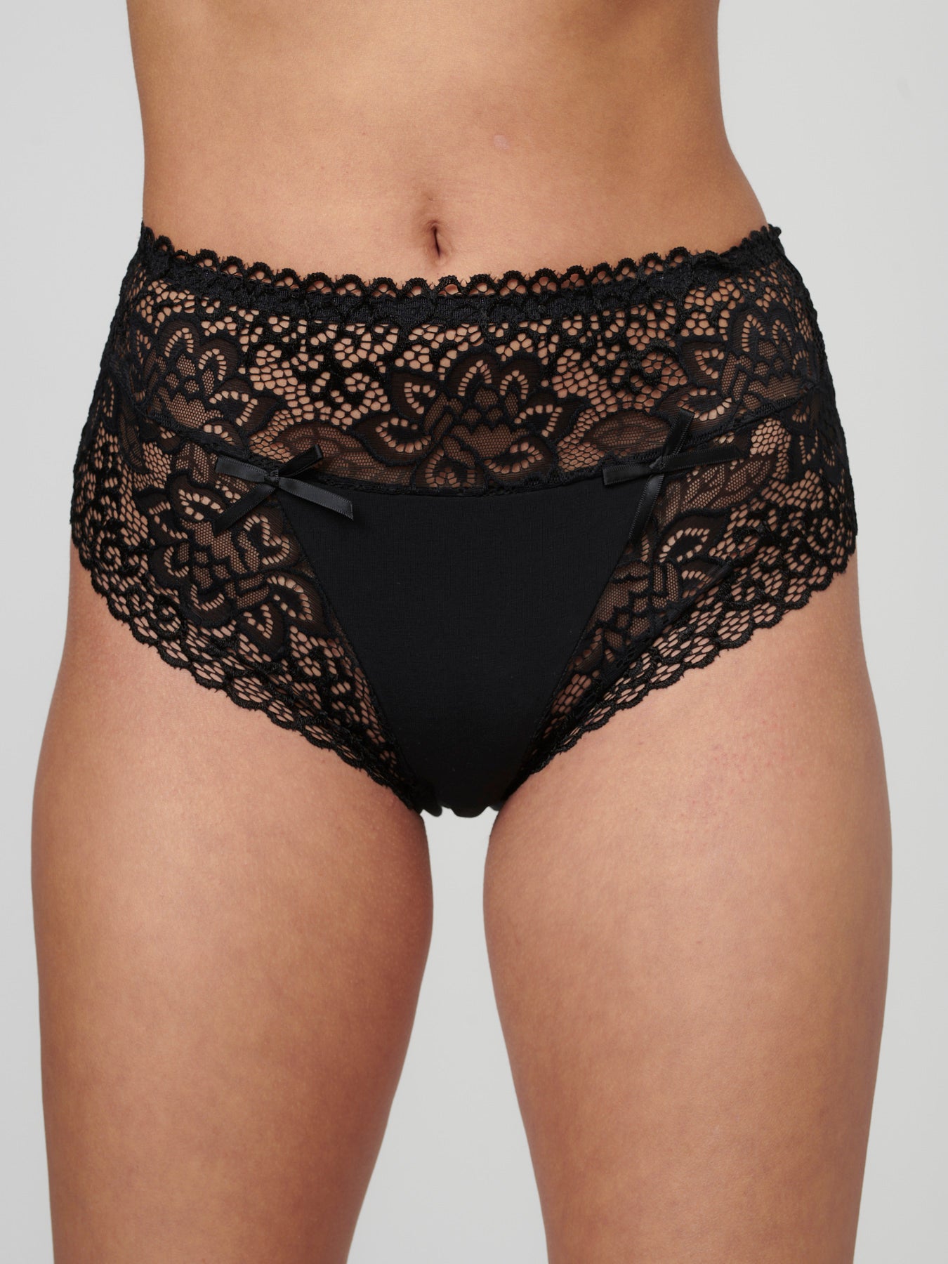 LACE MAXI תחתון כותנה שלם עם תחרה בגזרת בוקסר צבע שחור