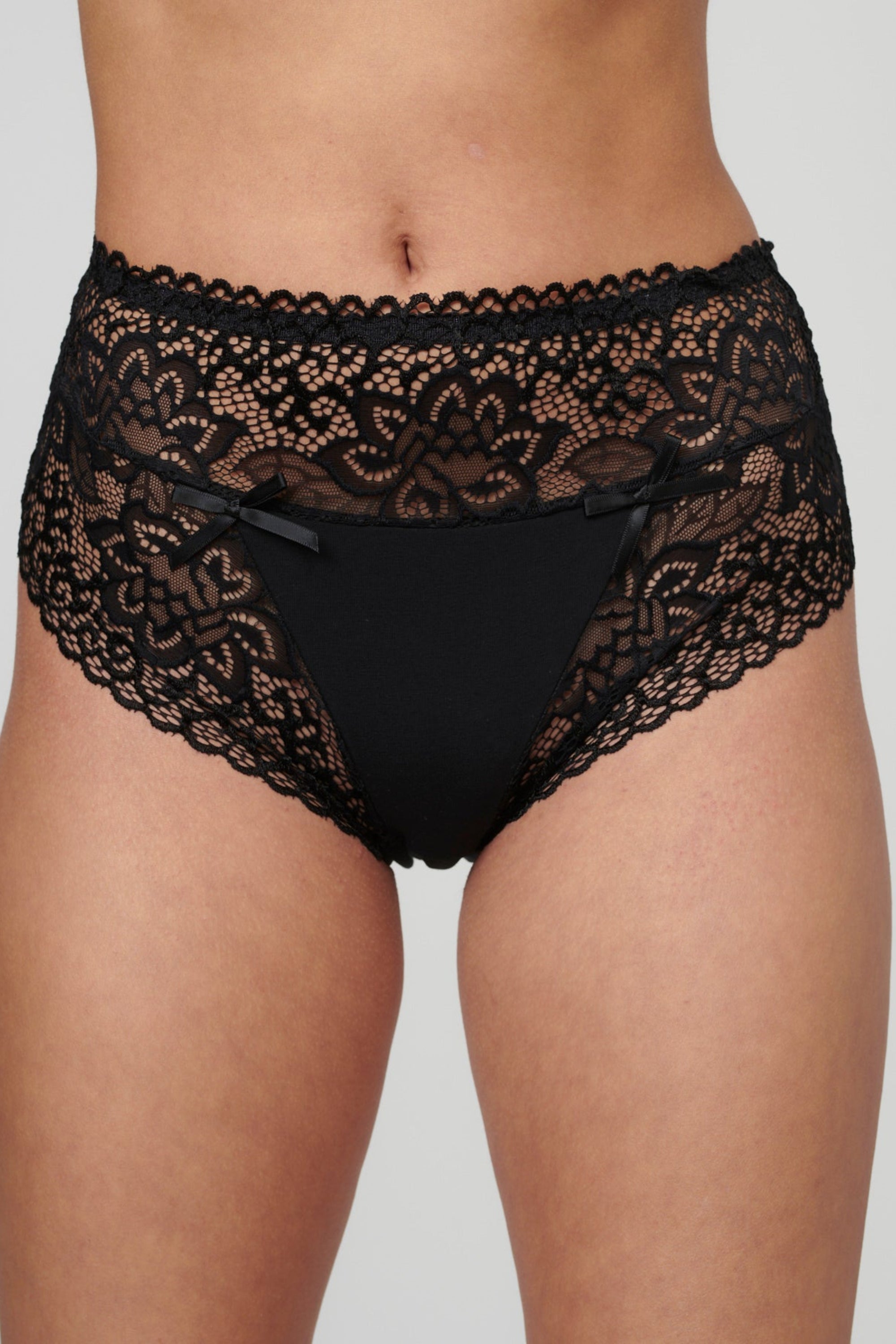 LACE MAXI תחתון כותנה שלם עם תחרה בגזרת בוקסר צבע שחור