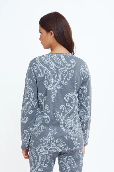 פיג`מה פייזלי אינטרלוק - אפור כהה