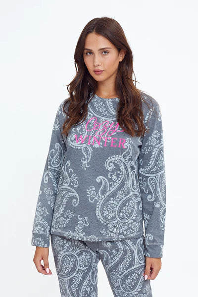 פיג`מה פייזלי אינטרלוק - אפור כהה