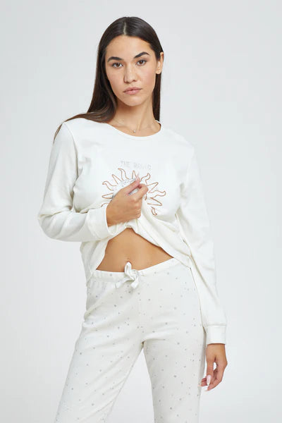 פיג'מה שמש וירח אינטרלוק - שמנת