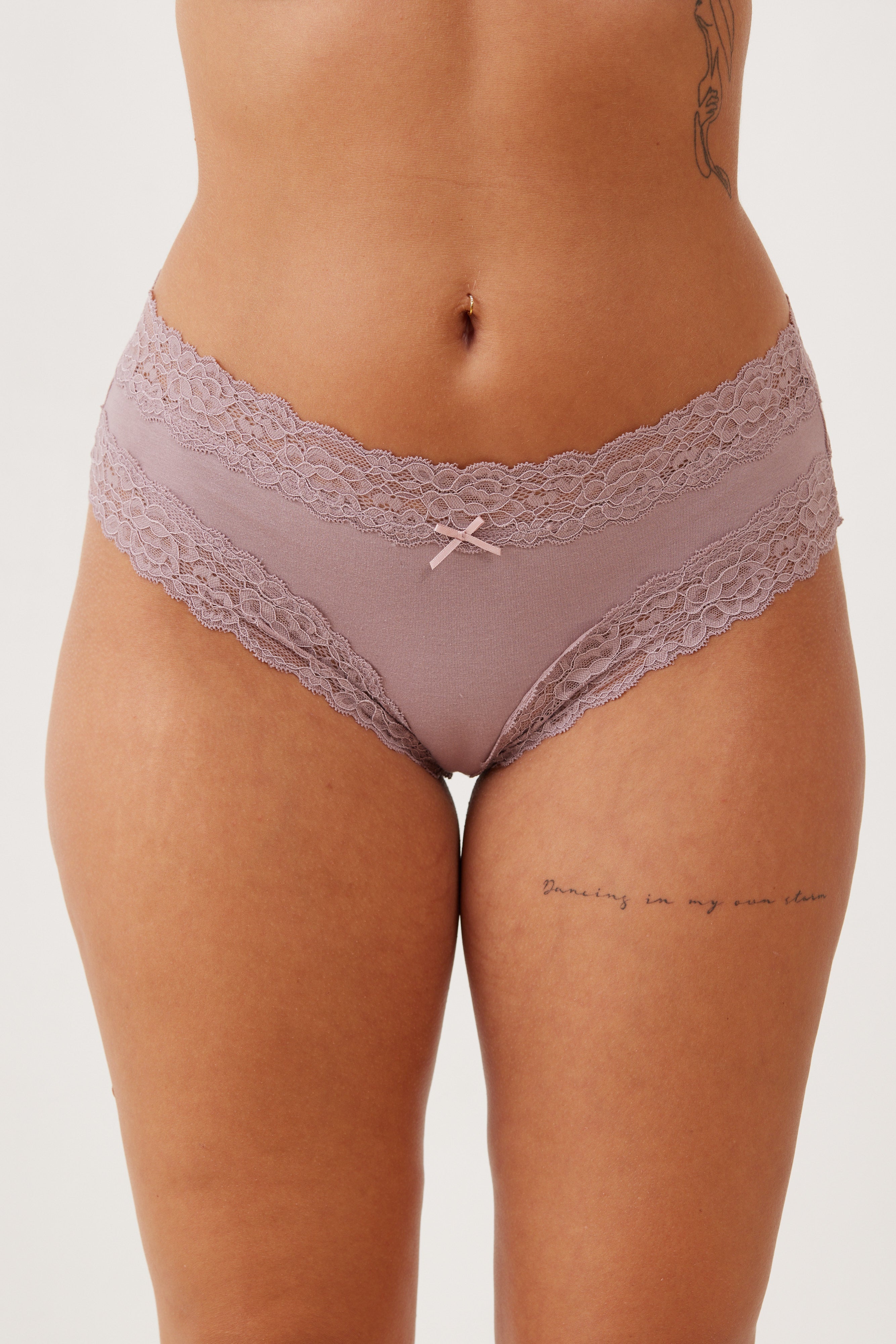 תחתון בוקסר כותנה+תחרה צבע קפה